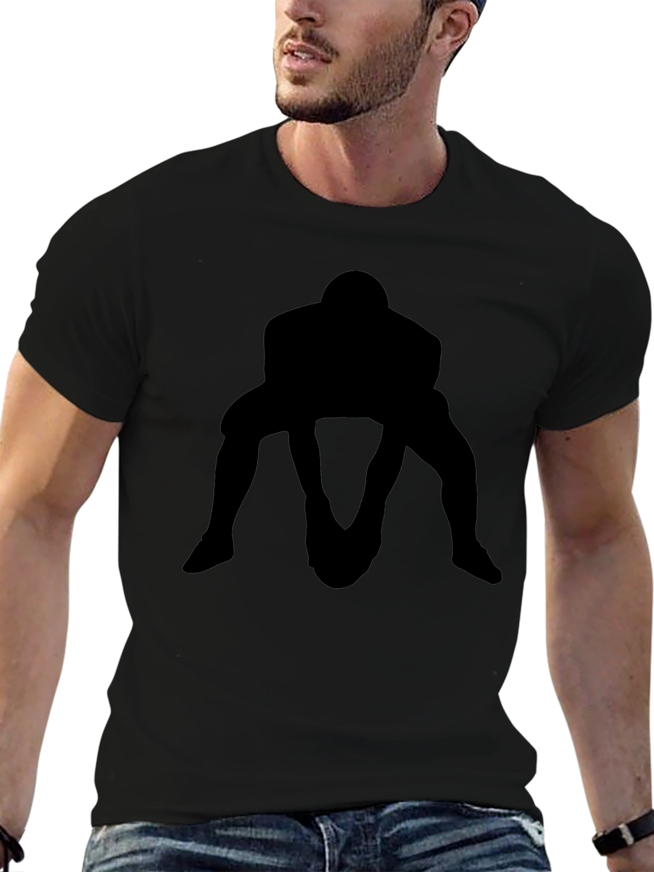 Rugby Player Silhouette Black T-Shirt