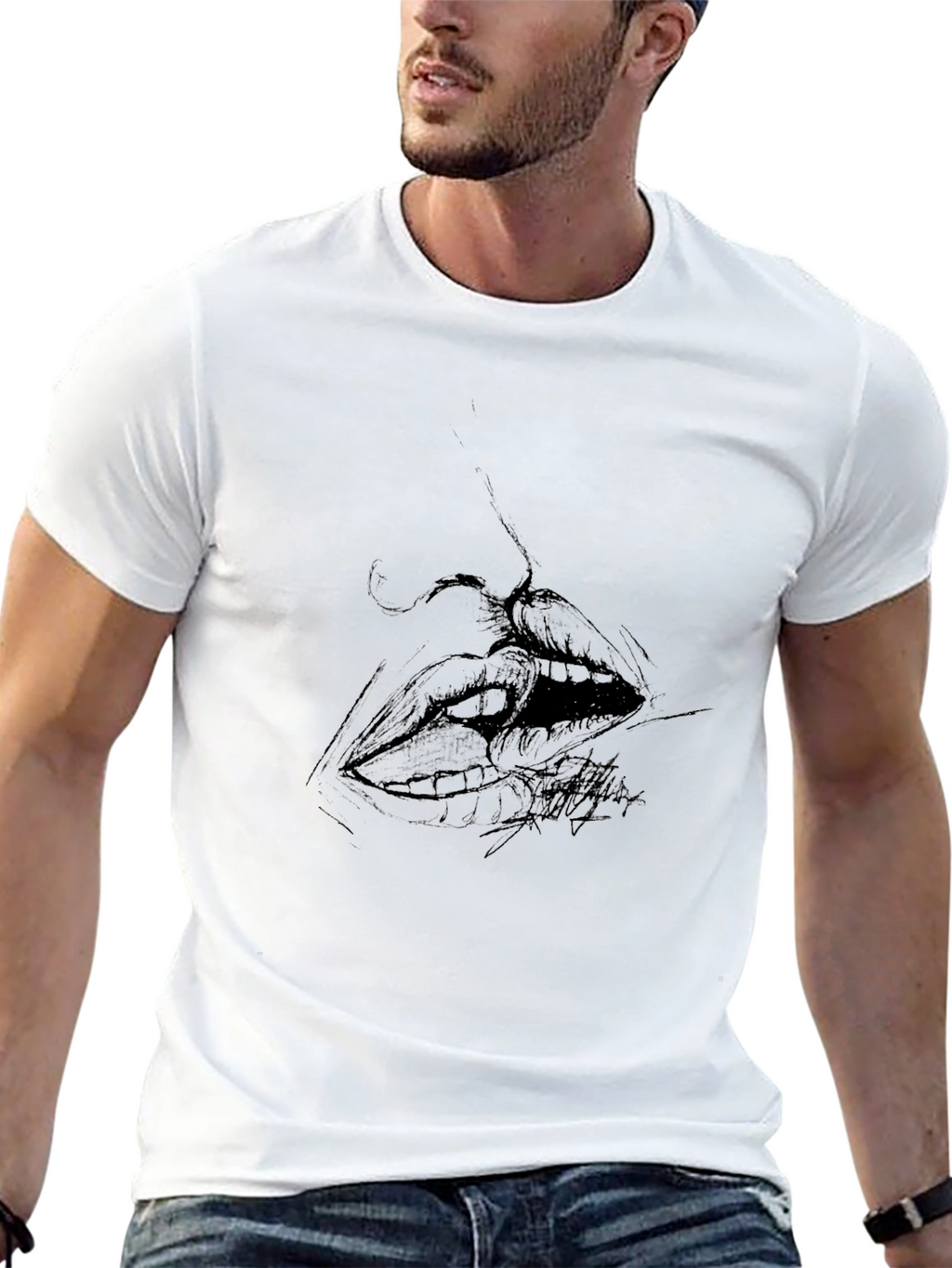 Abstract Lips Graphic Black T-Shirt