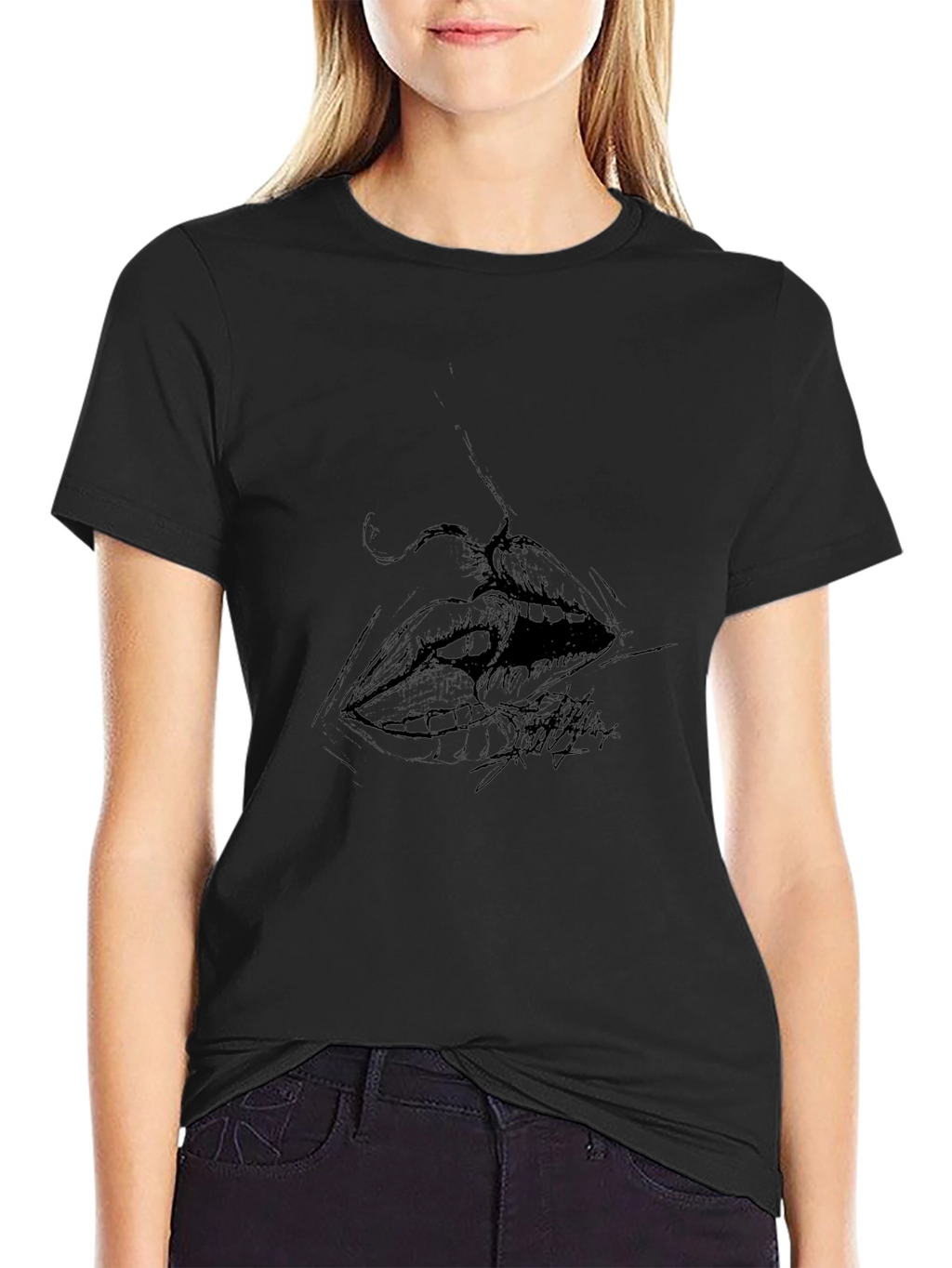Abstract Lips Graphic Black T-Shirt