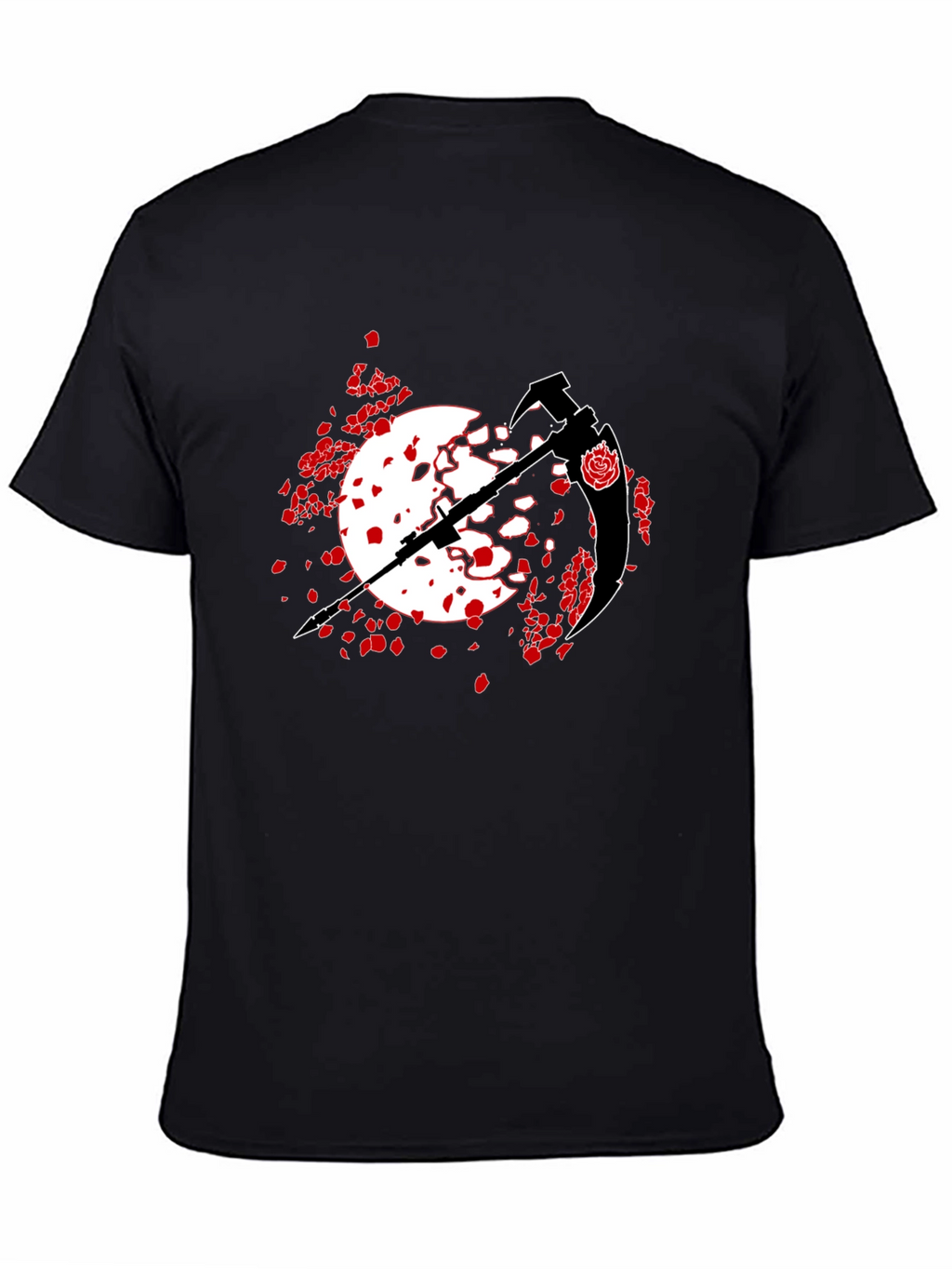 Black T-Shirt with Scythe and Rose Design