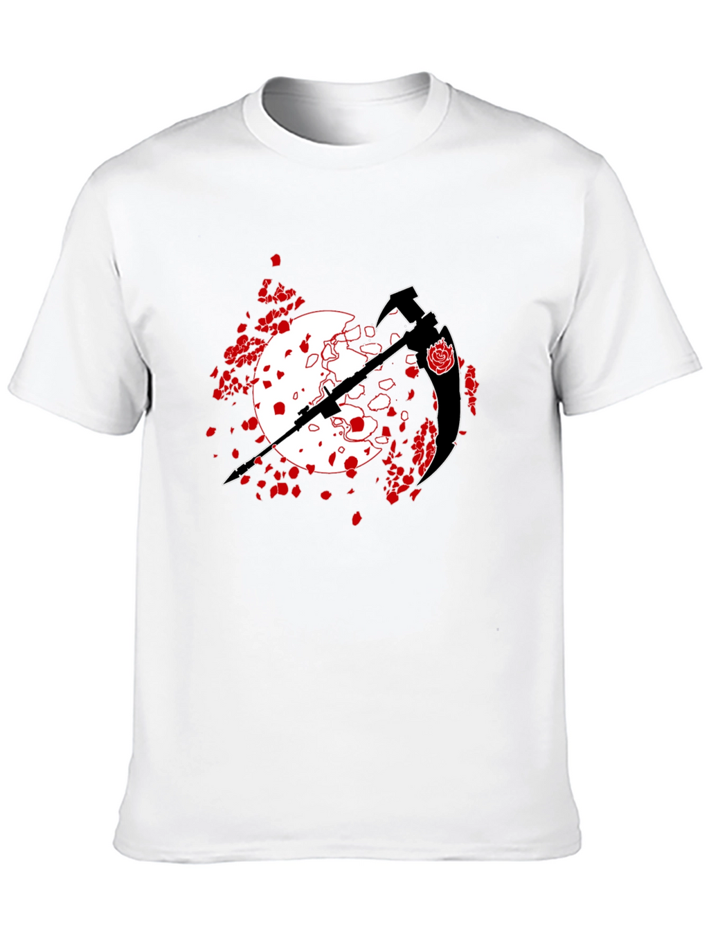 Black T-Shirt with Scythe and Rose Design