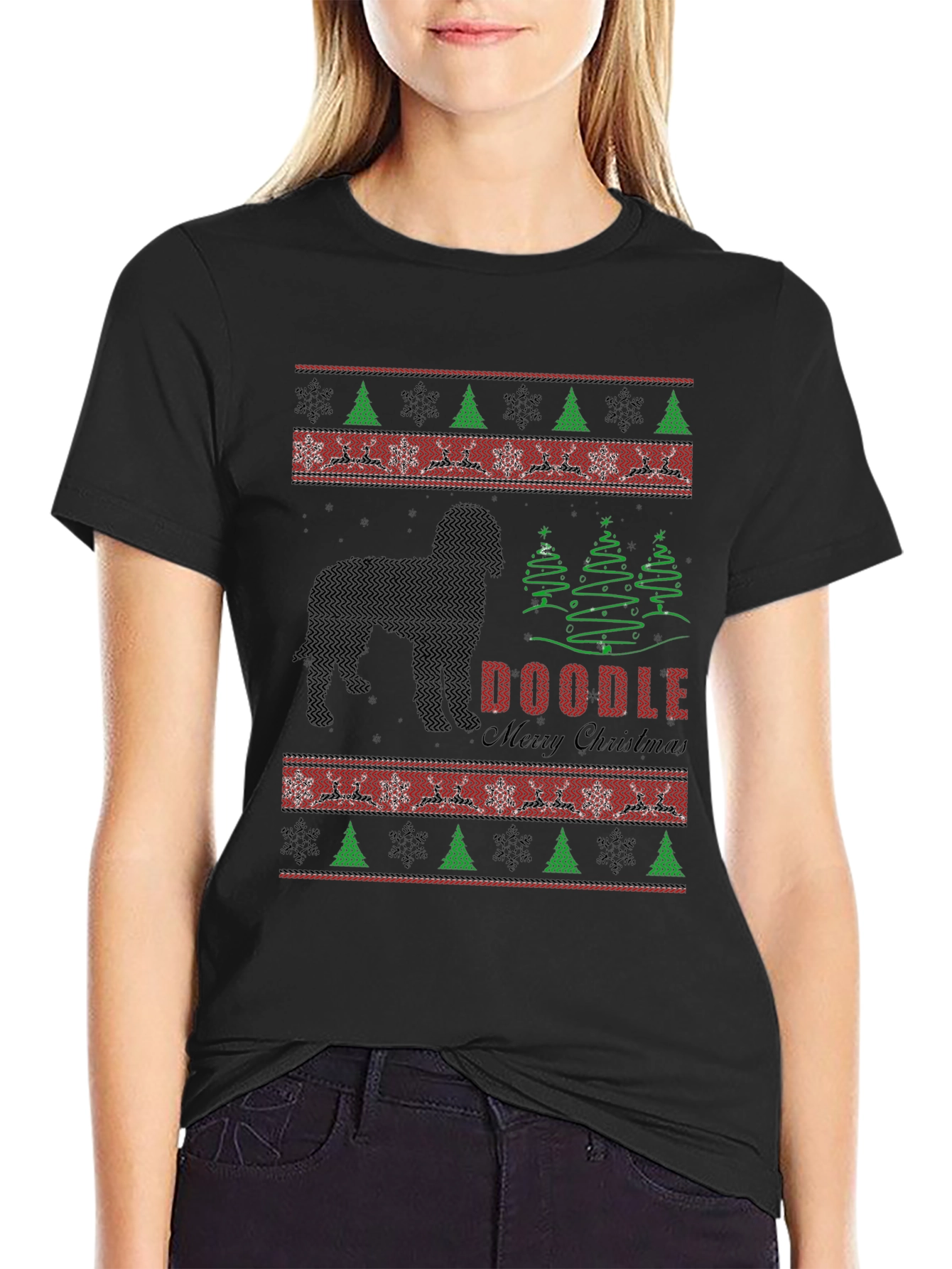 Doodle Merry Christmas T-Shirt Ugly Sweater Style