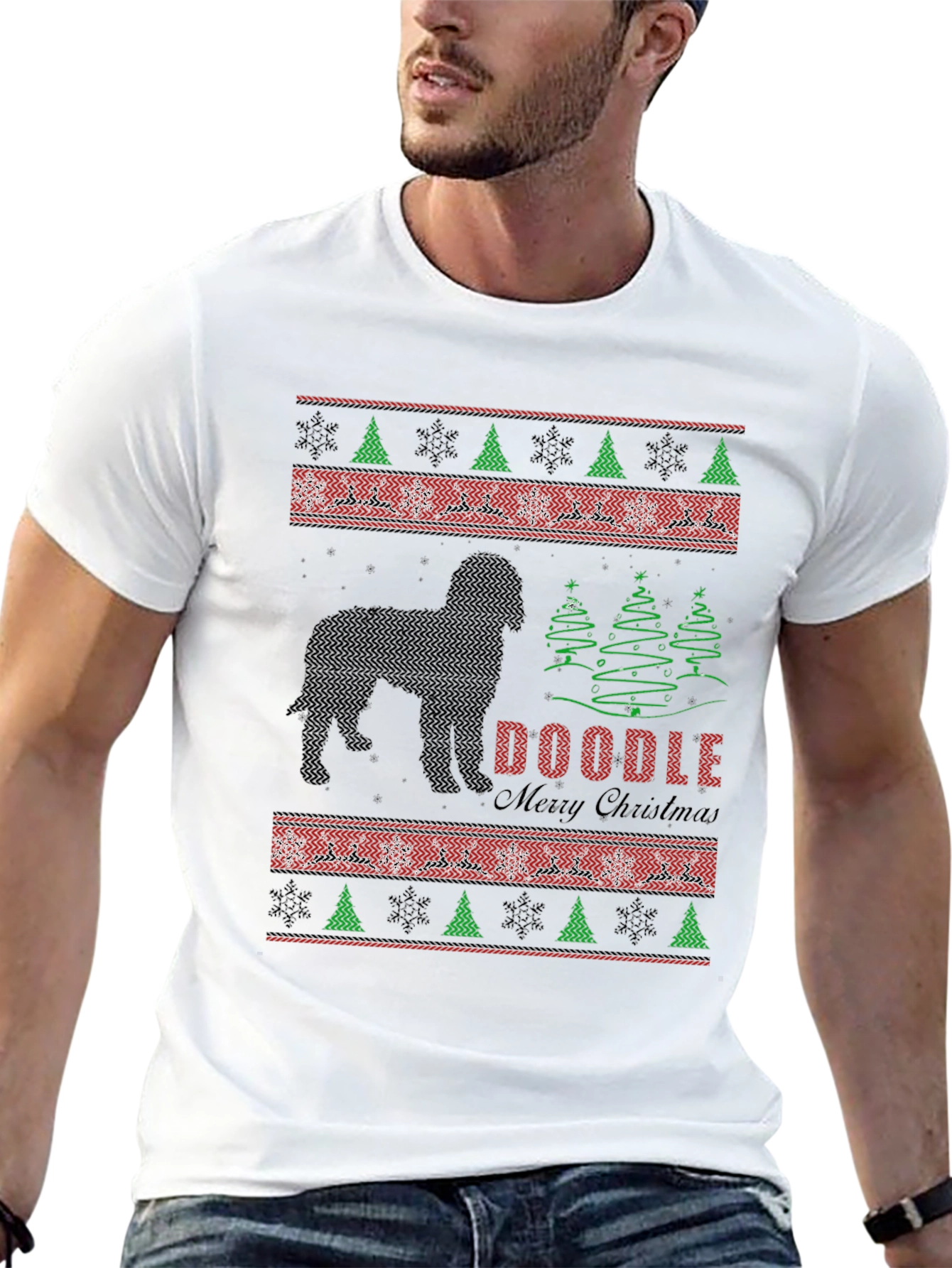 Doodle Merry Christmas T-Shirt Ugly Sweater Style