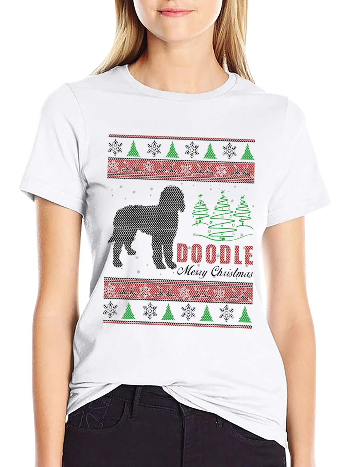 Doodle Merry Christmas T-Shirt Ugly Sweater Style