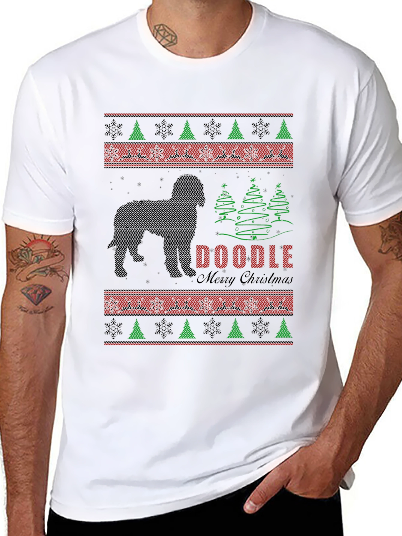 Doodle Merry Christmas T-Shirt Ugly Sweater Style