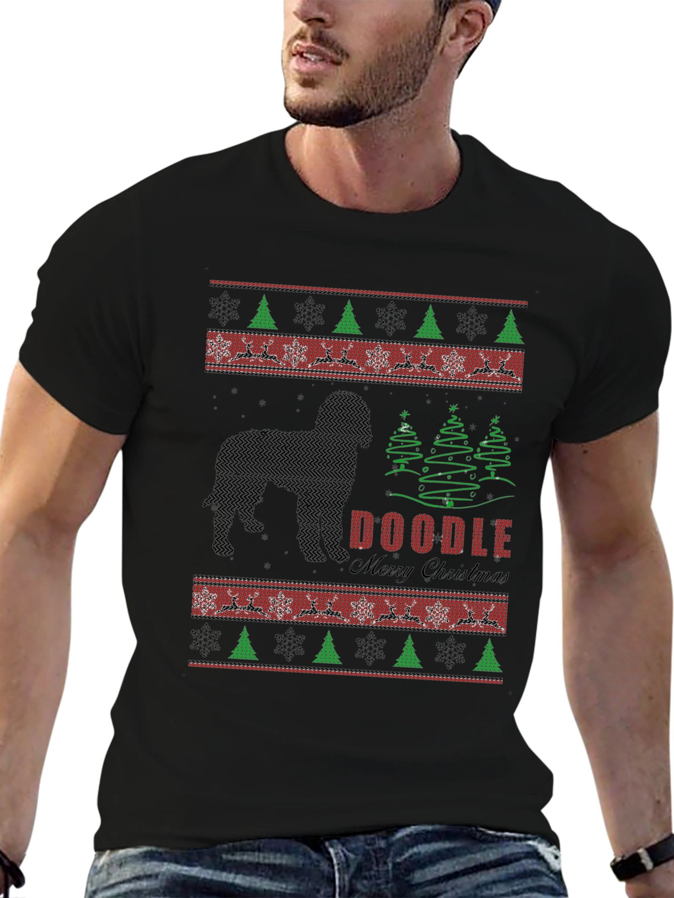 Doodle Merry Christmas T-Shirt Ugly Sweater Style