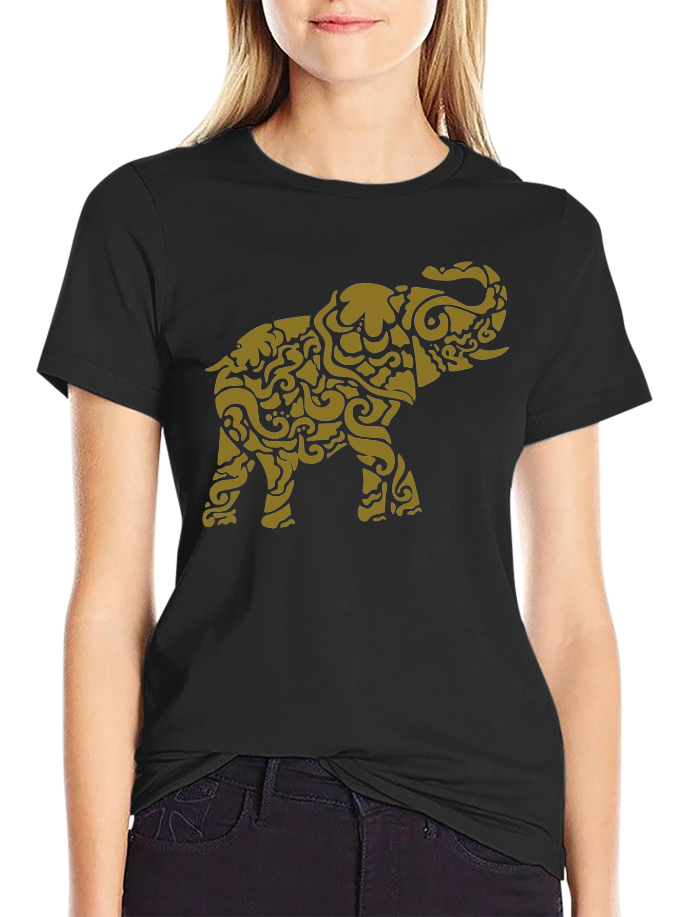 Stylish Elephant Graphic Tee - Black