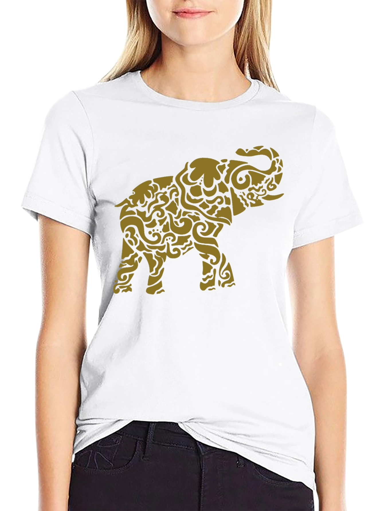 Stylish Elephant Graphic Tee - Black