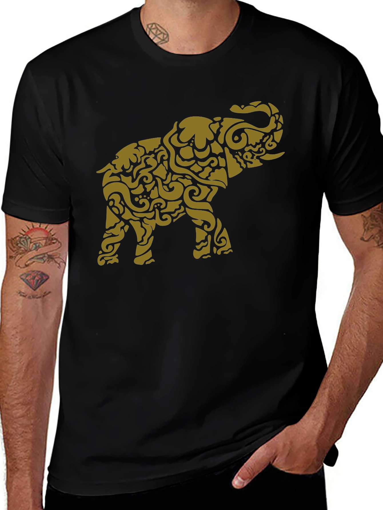 Stylish Elephant Graphic Tee - Black