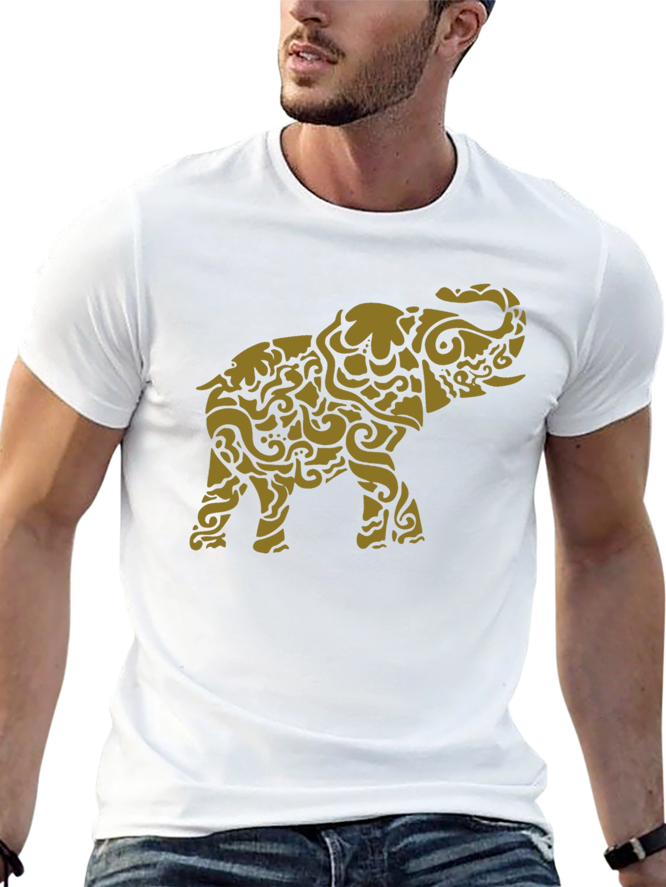 Stylish Elephant Graphic Tee - Black