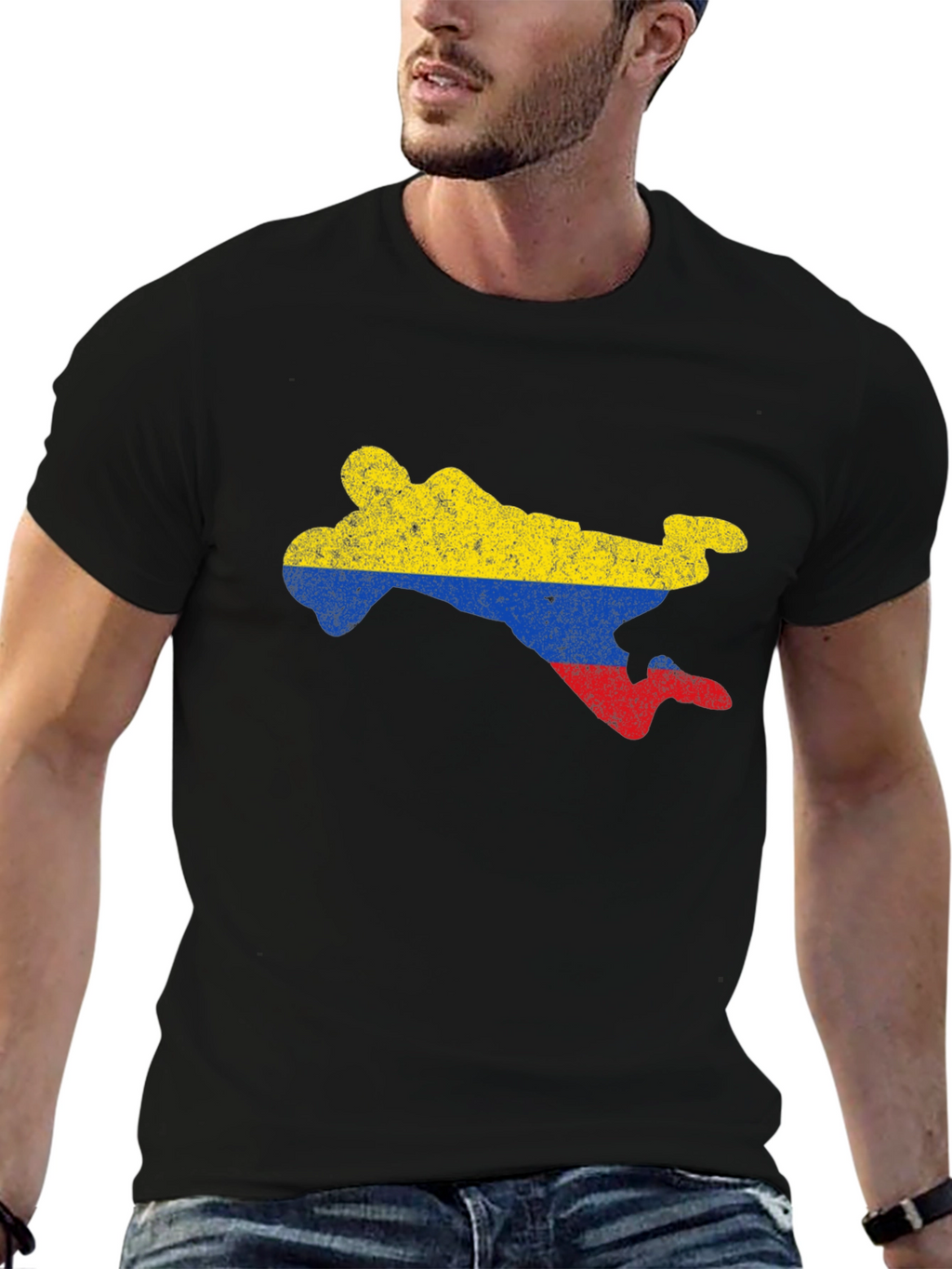 Colombia Flag Silhouette Black T-Shirt