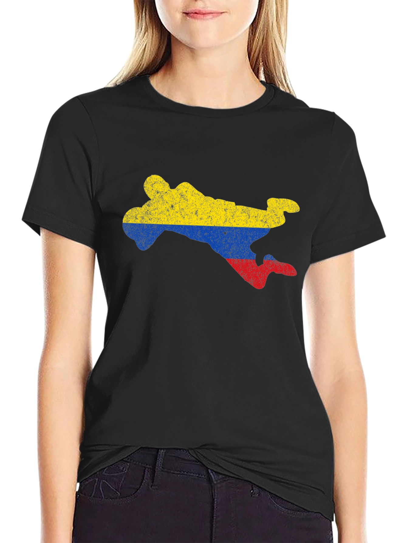 Colombia Flag Silhouette Black T-Shirt