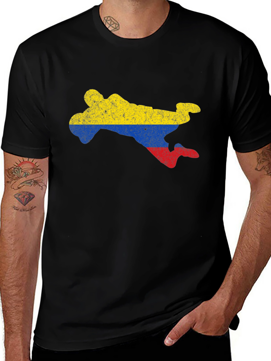 Colombia Flag Silhouette Black T-Shirt