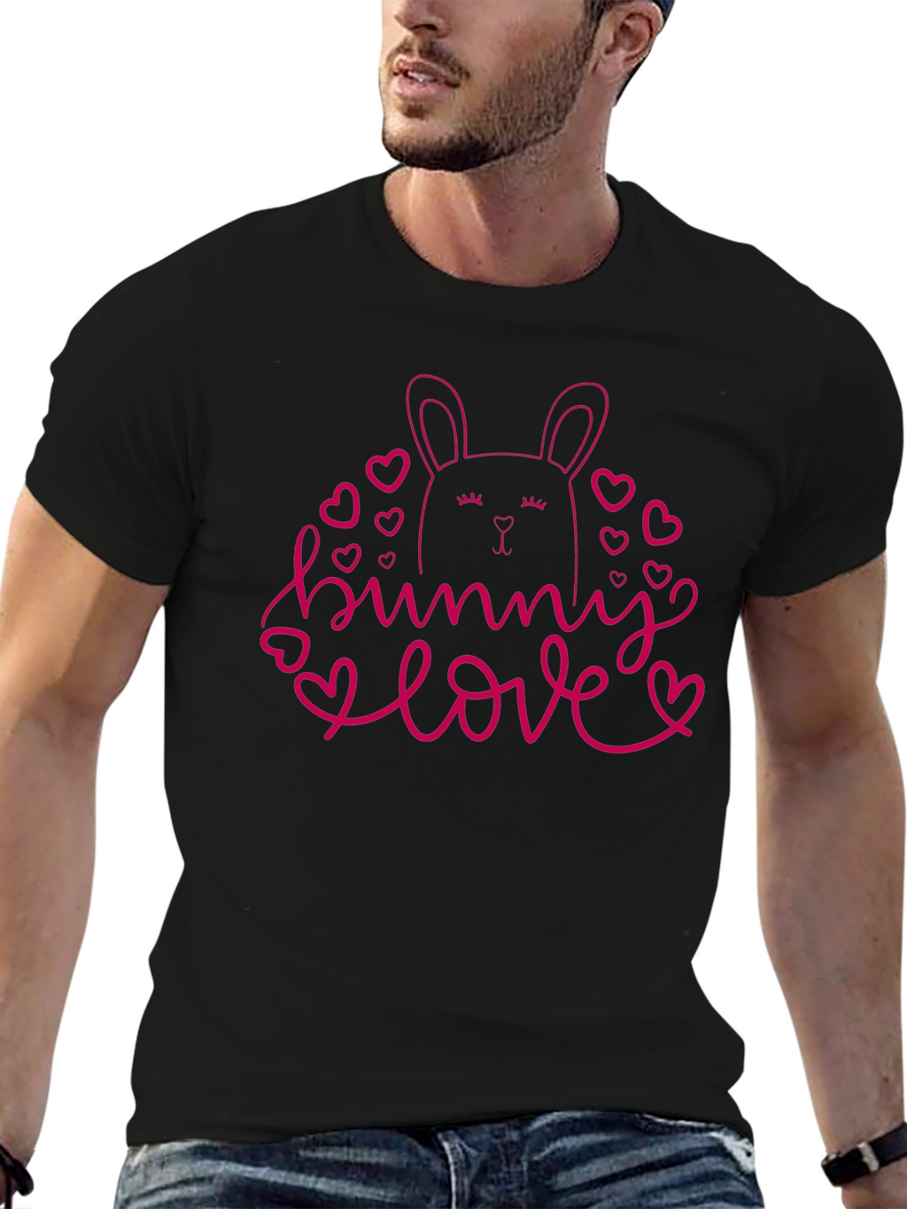 Bunny Love Black T-Shirt Cute Easter