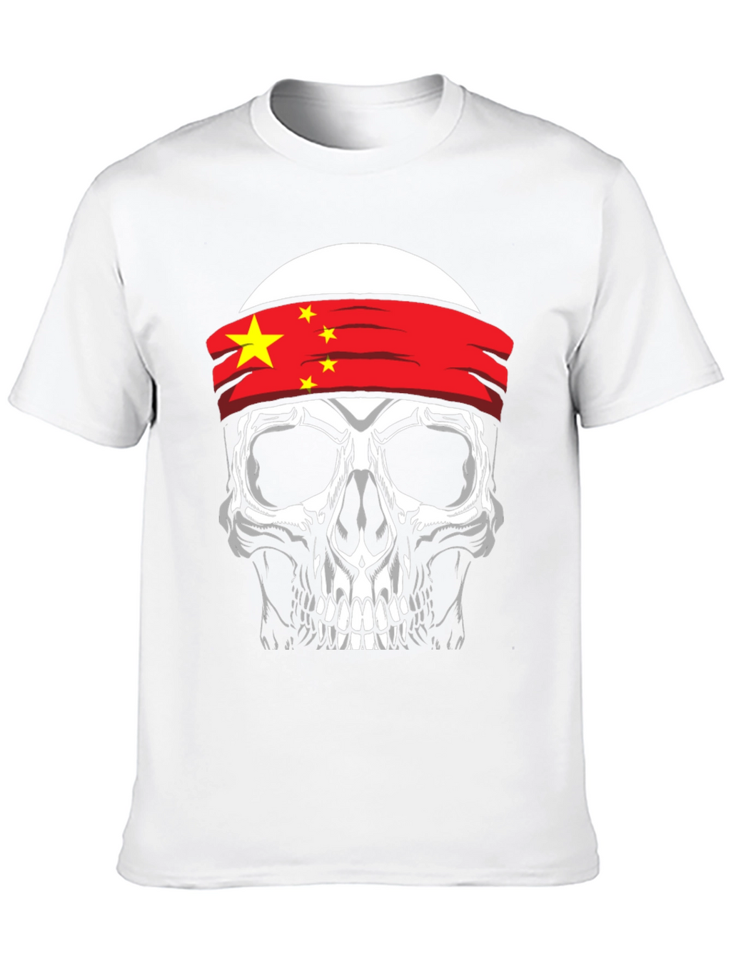 Skull with China Flag Headband Graphic T-Shirt