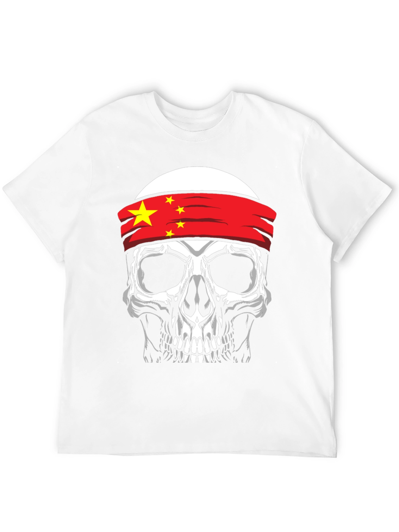 Skull with China Flag Headband Graphic T-Shirt