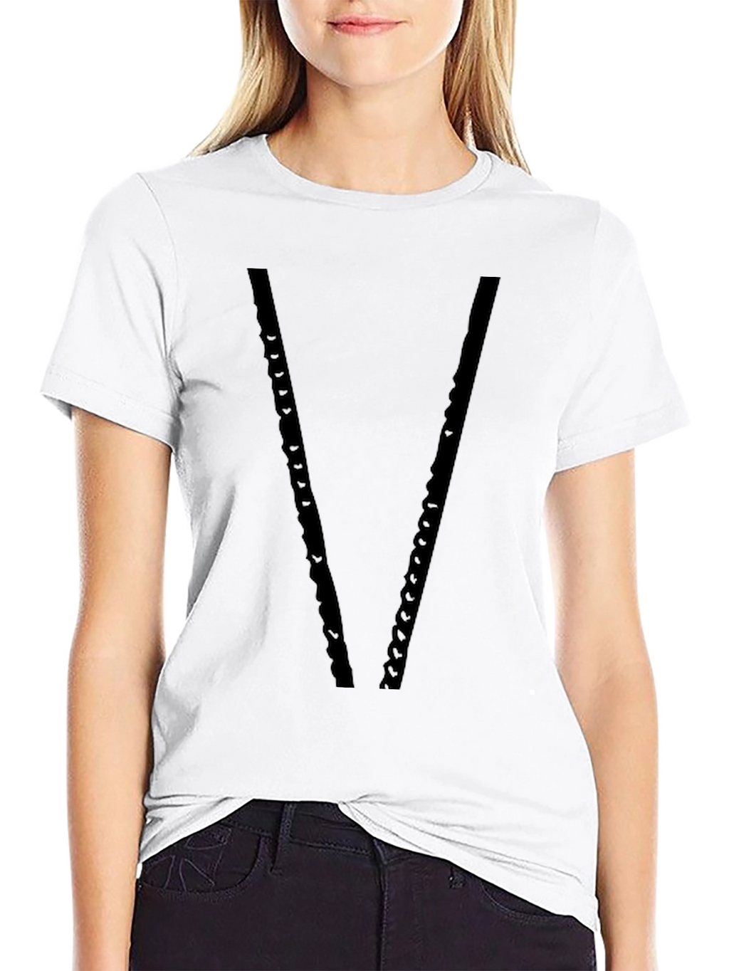 Mens Black V-Neck Chain Design T-Shirt