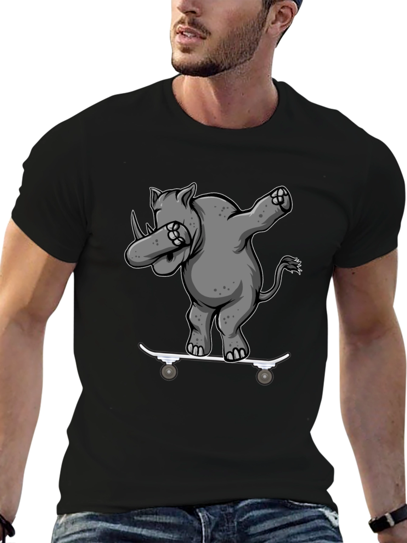 Rhino Skater Dab T-Shirt - Cool Animal Tee
