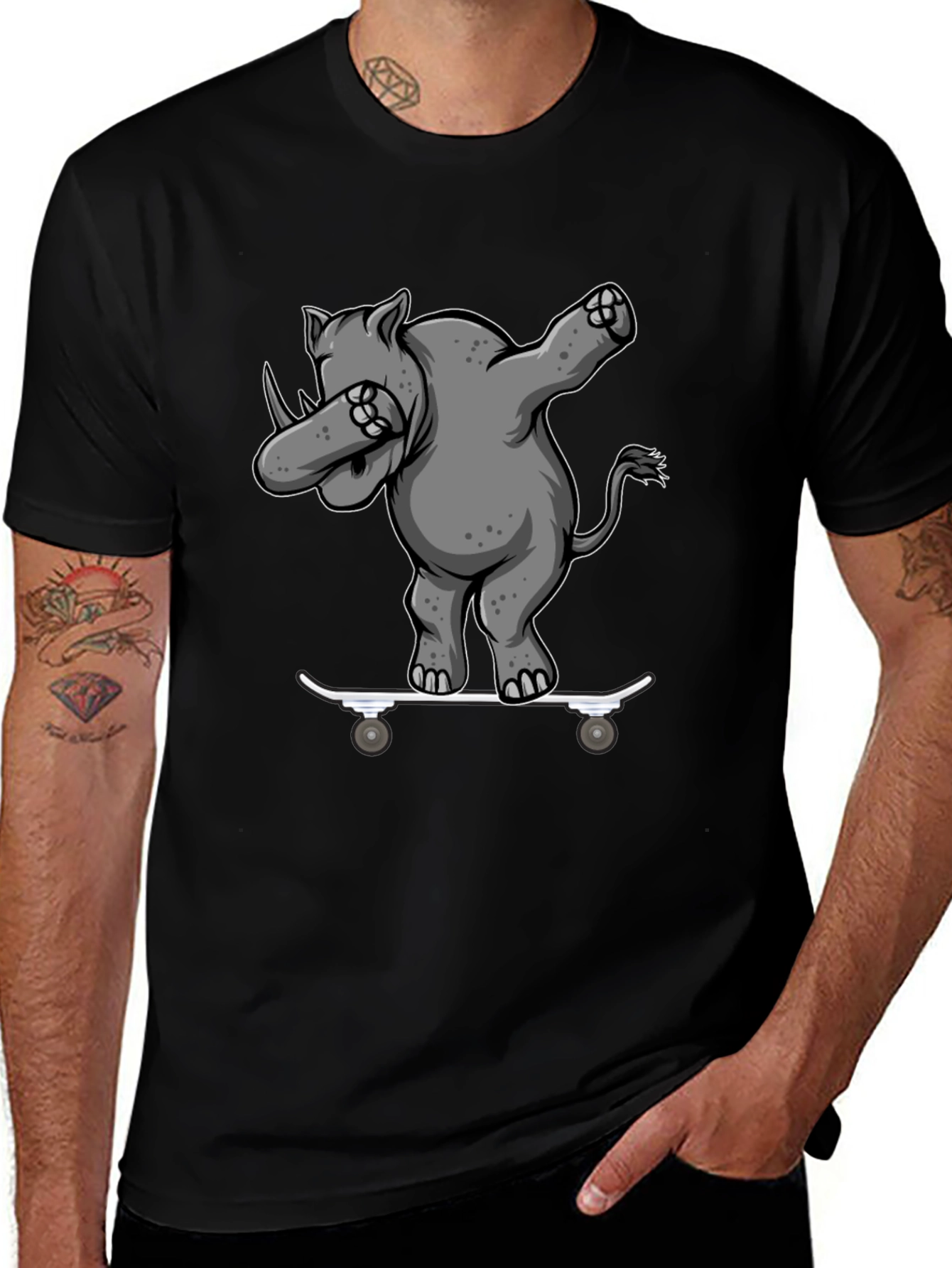 Rhino Skater Dab T-Shirt - Cool Animal Tee