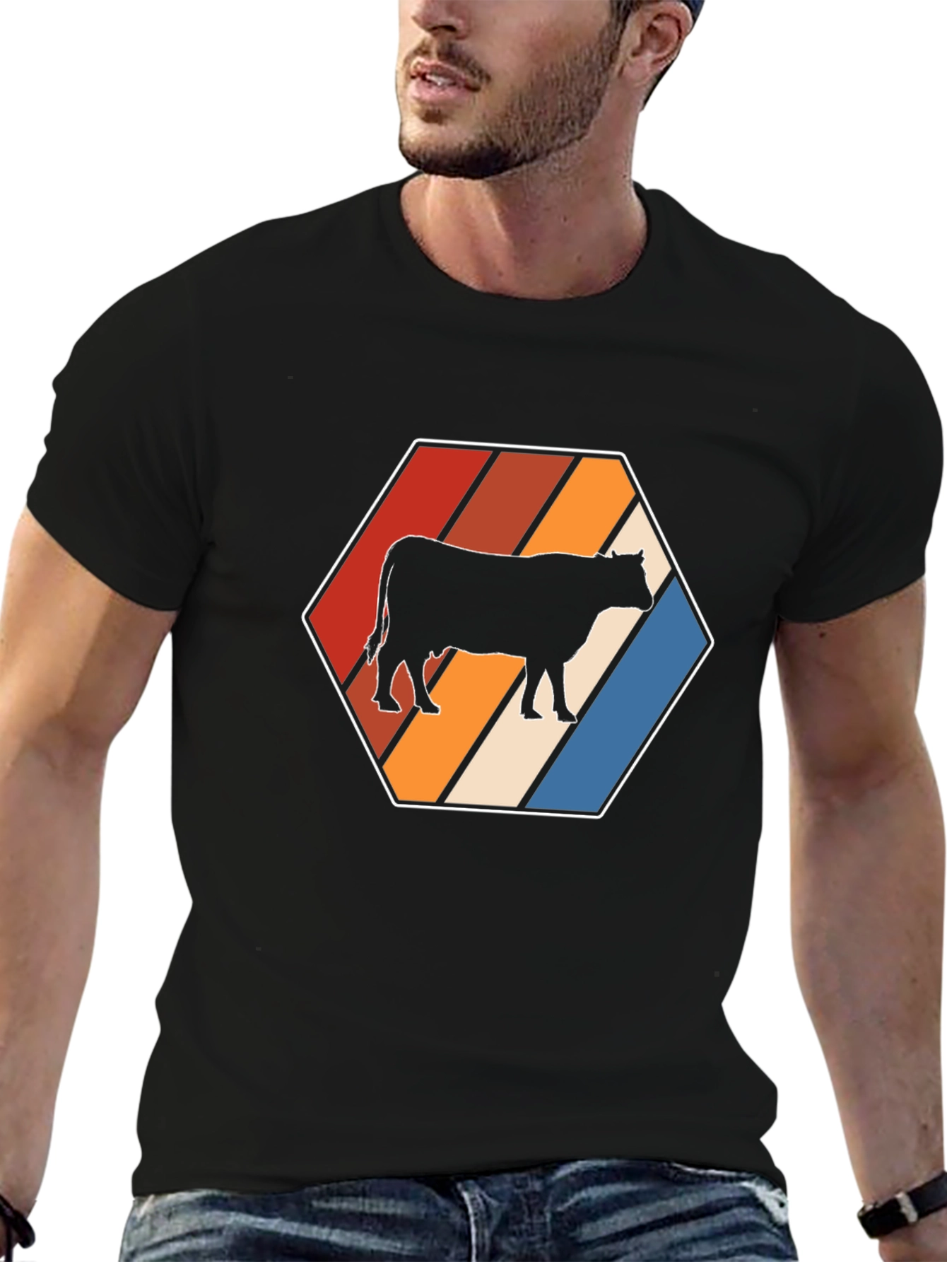 Retro Cow Graphic Tee - Unisex Black T-Shirt