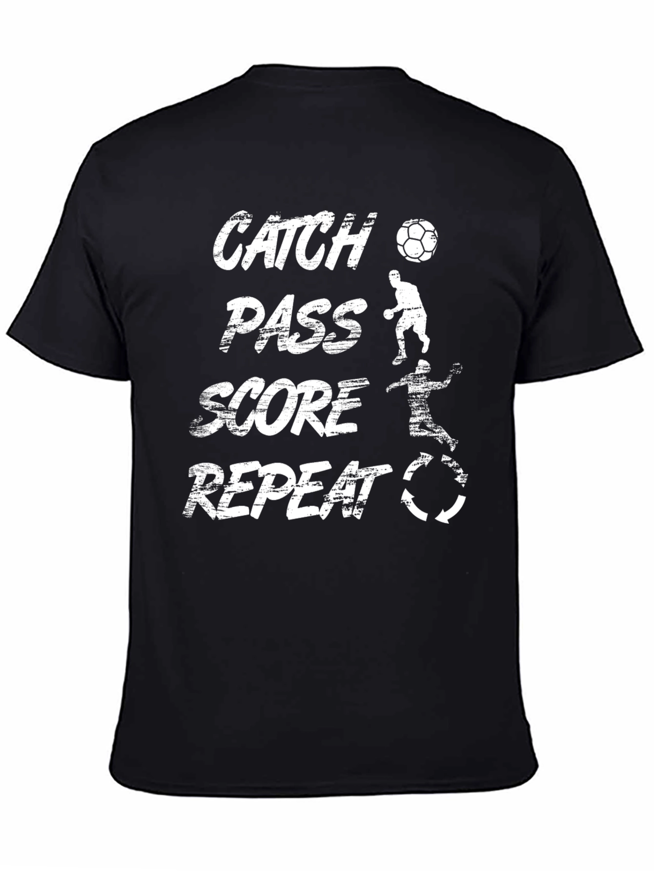 Catch Pass Score Repeat T-Shirt - Black Soccer Tee