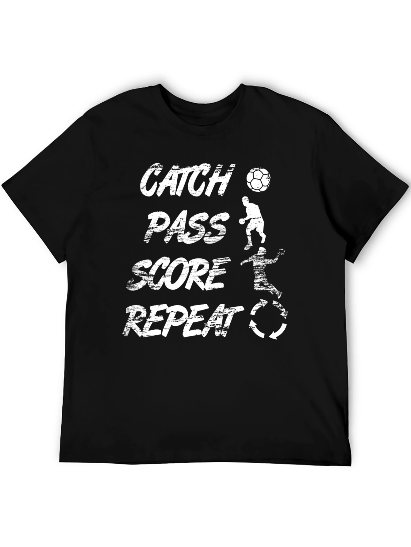 Catch Pass Score Repeat T-Shirt - Black Soccer Tee