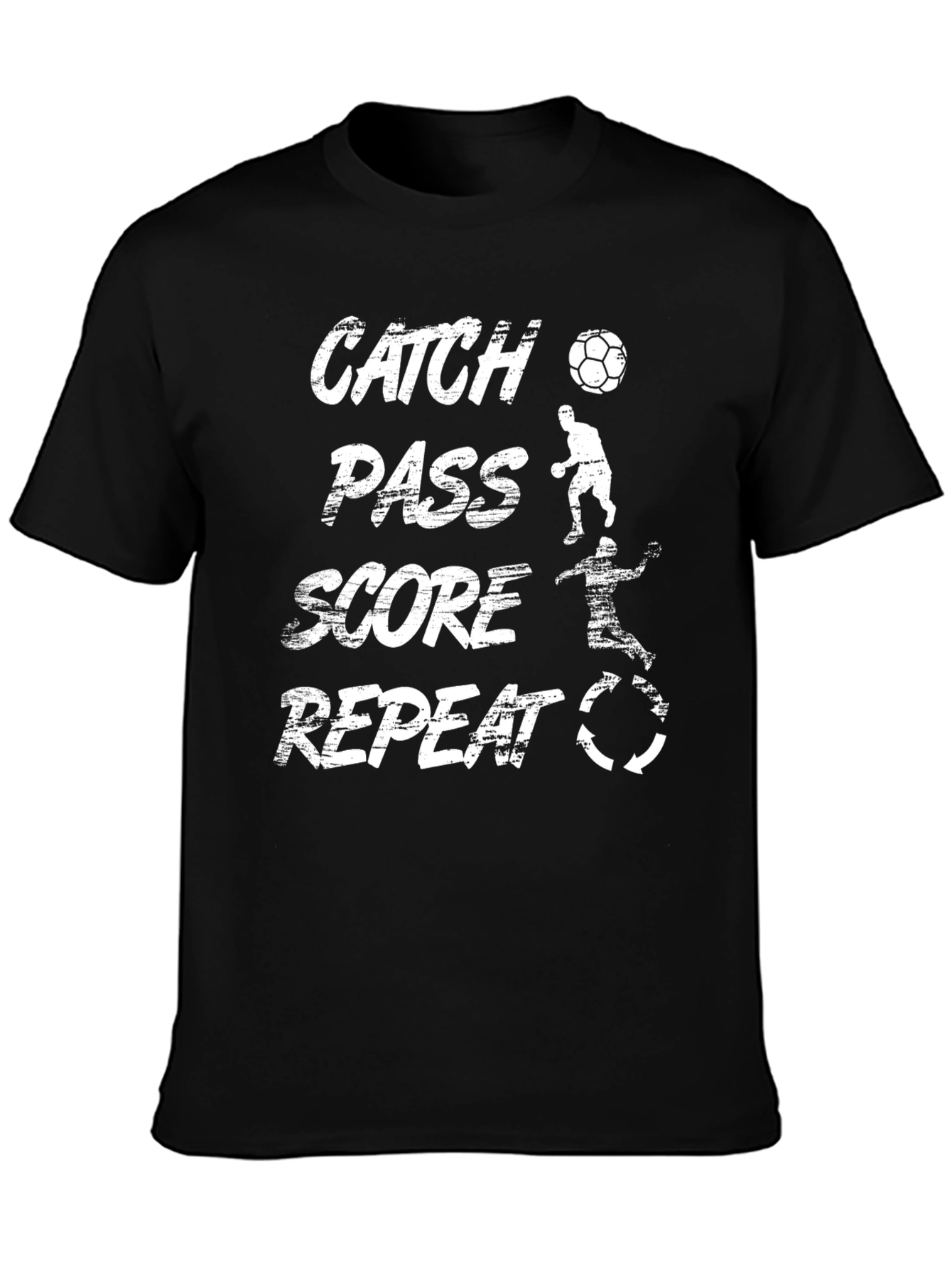 Catch Pass Score Repeat T-Shirt - Black Soccer Tee