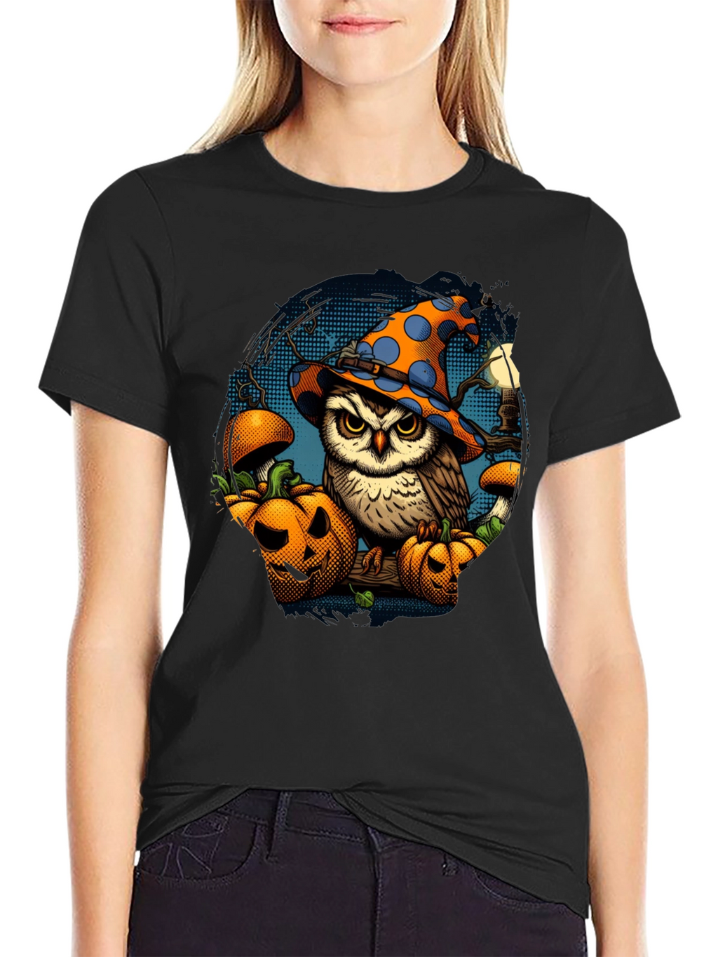 Halloween Owl T-Shirt with Pumpkins