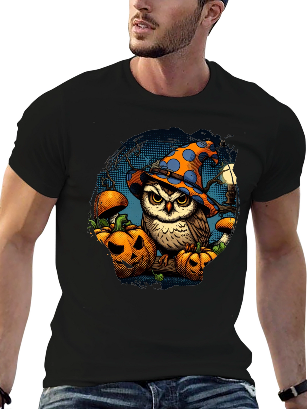 Halloween Owl T-Shirt with Pumpkins