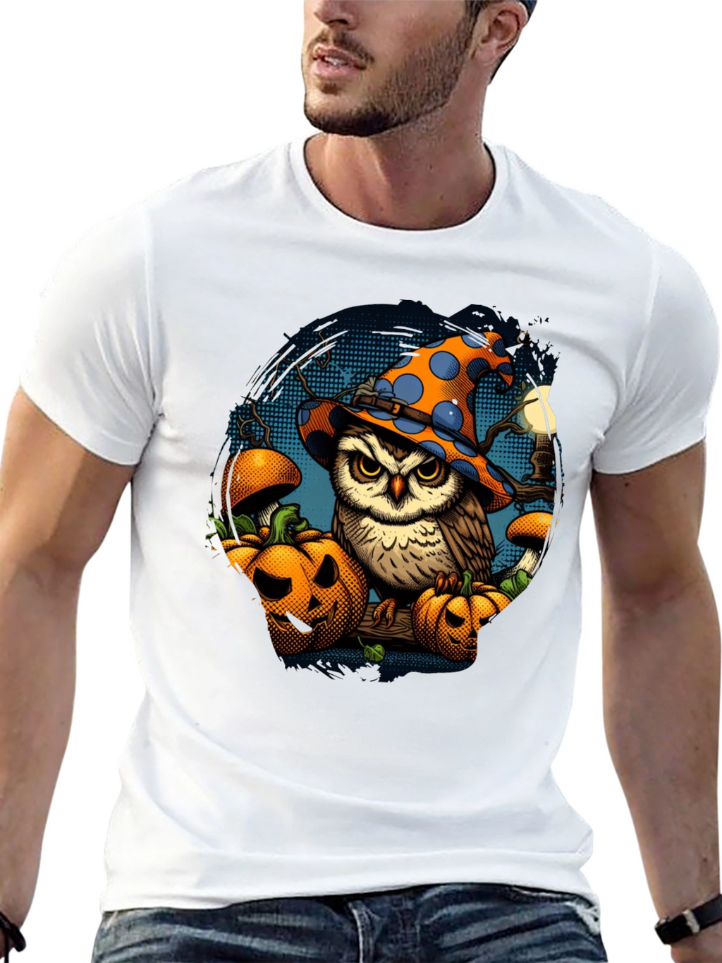 Halloween Owl T-Shirt with Pumpkins