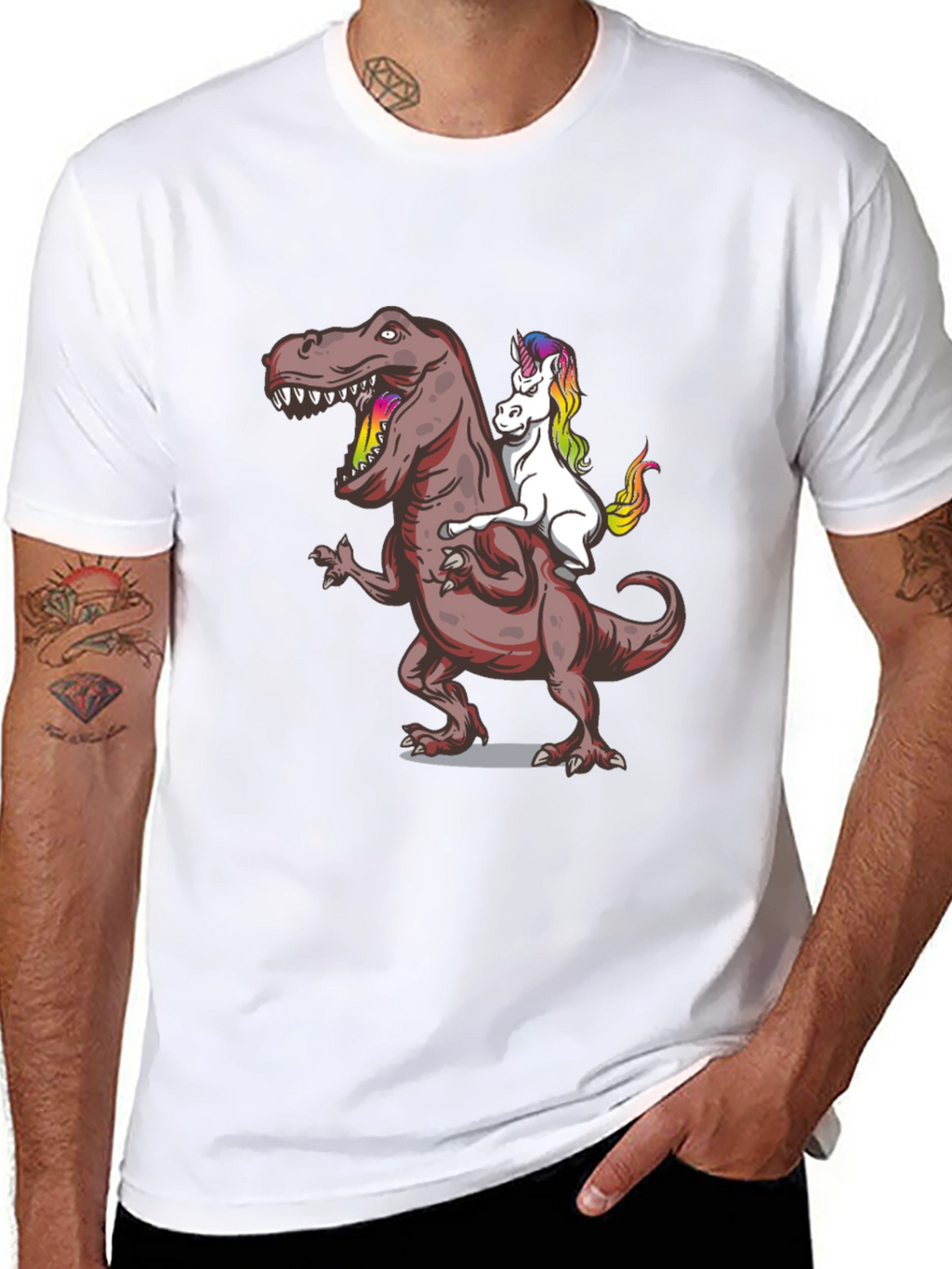 Dino Rider T-Shirt: Unicorn Riding T-Rex