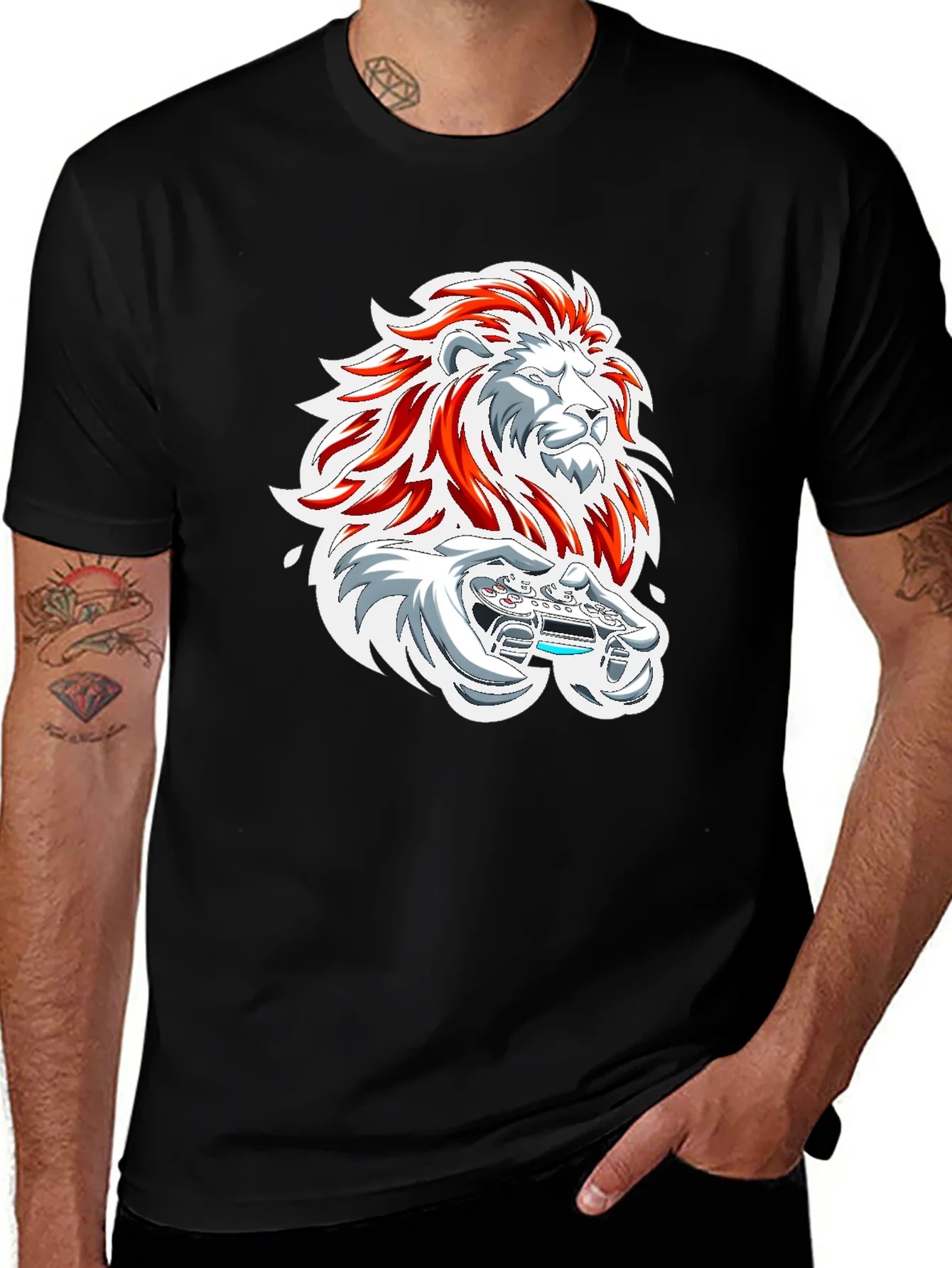 Lion Gamer Graphic Tee - Black