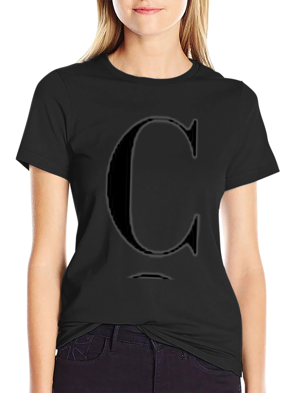 Mens Black T-Shirt with Letter C Design