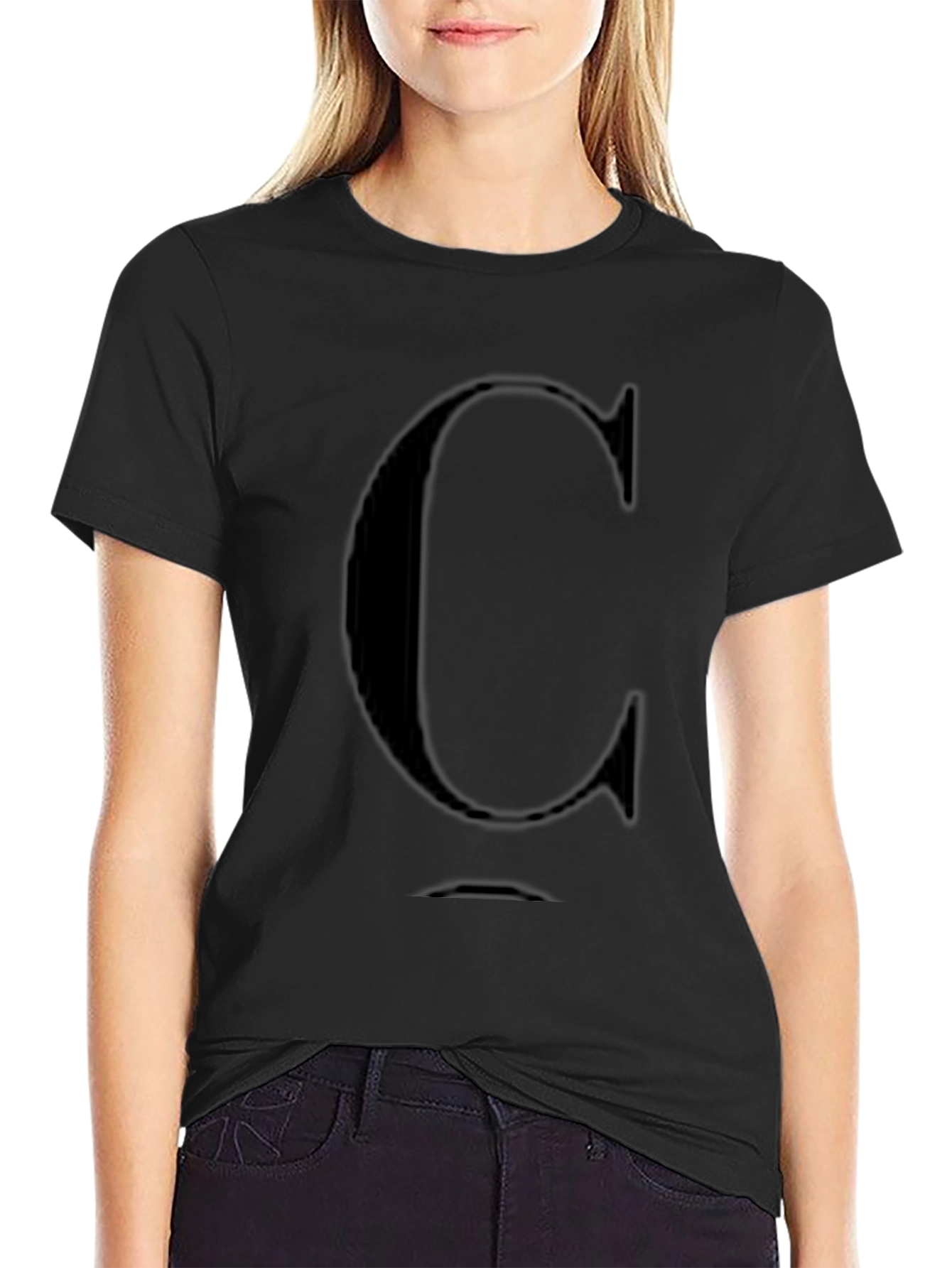Mens Black T-Shirt with Letter C Design