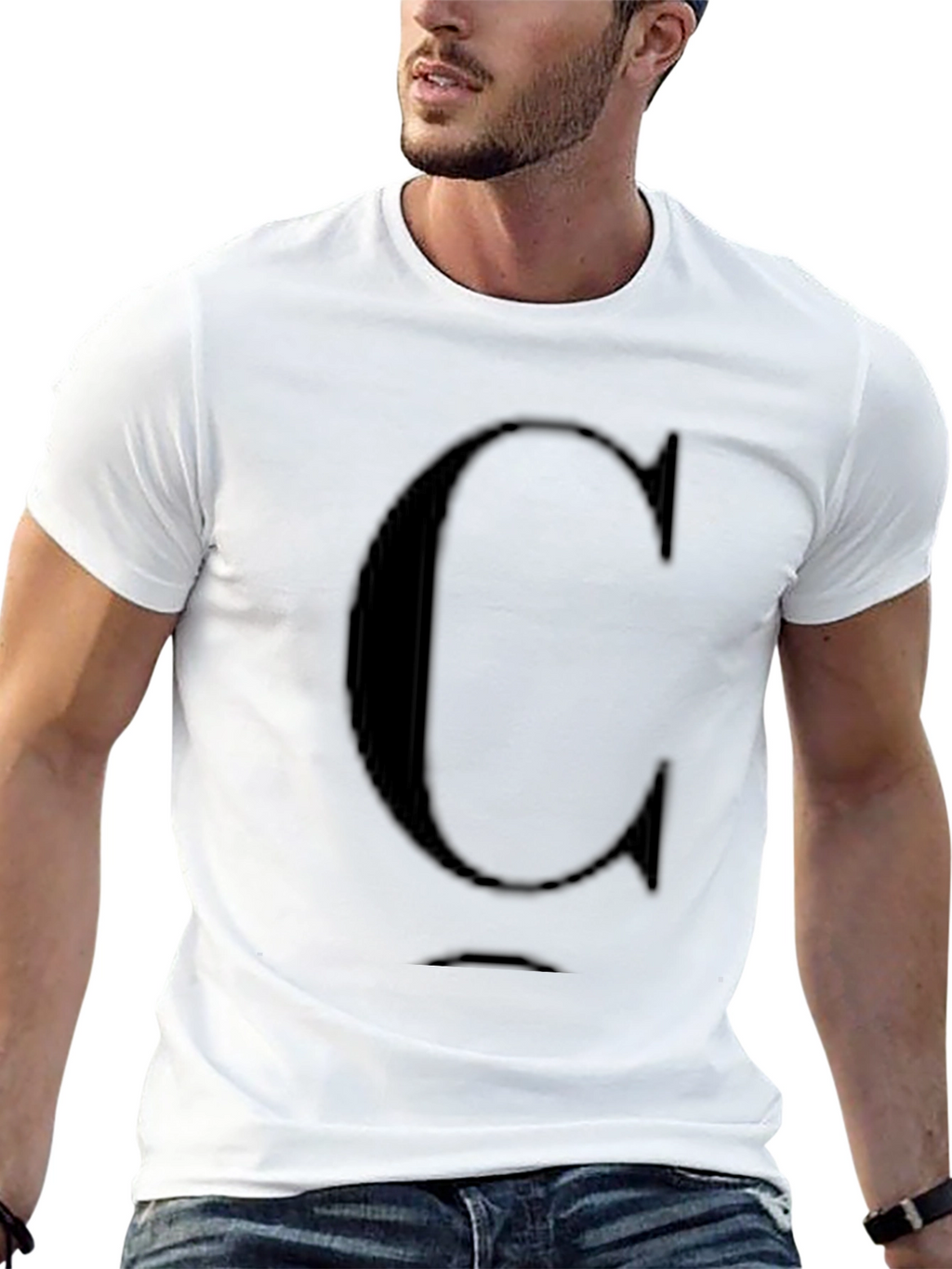 Mens Black T-Shirt with Letter C Design