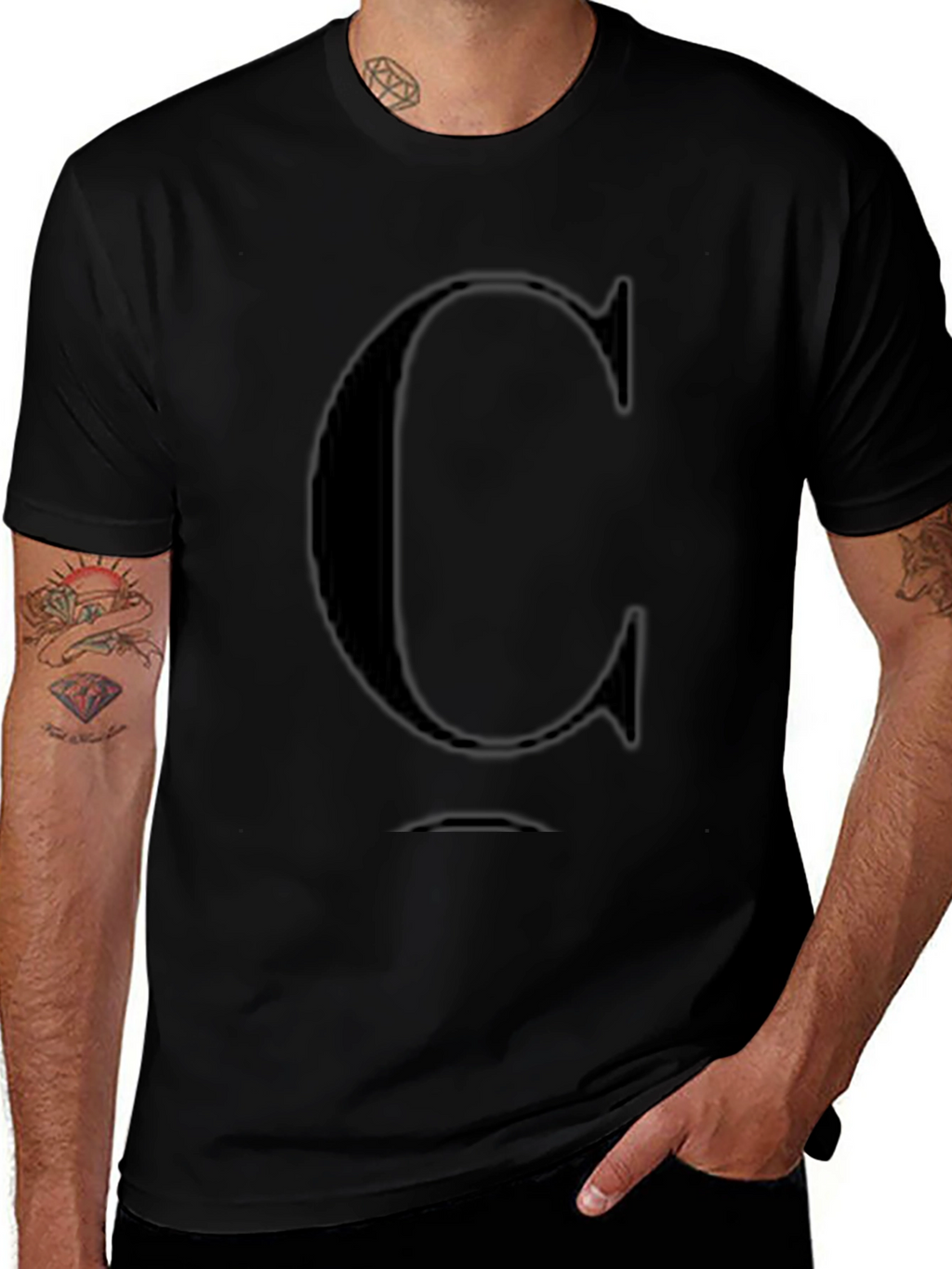 Mens Black T-Shirt with Letter C Design