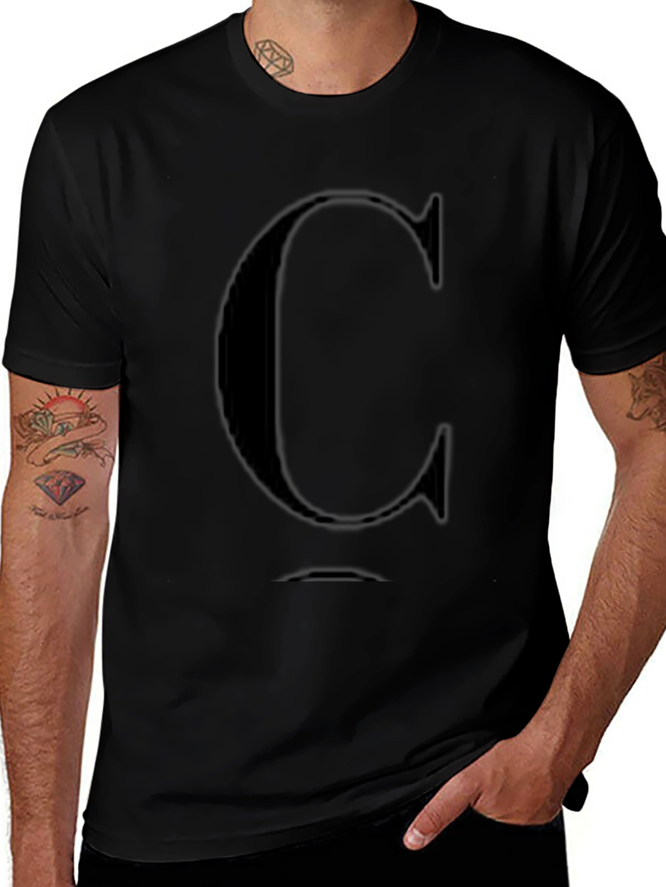 Mens Black T-Shirt with Letter C Design