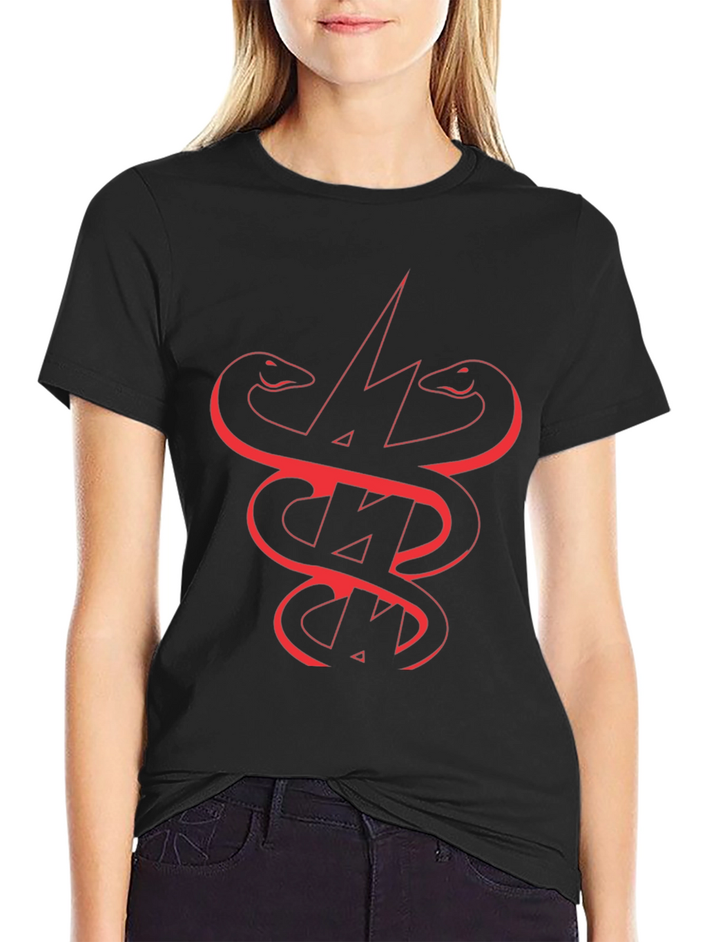 Black T-Shirt with Snake and Lightning Bolt Graphic