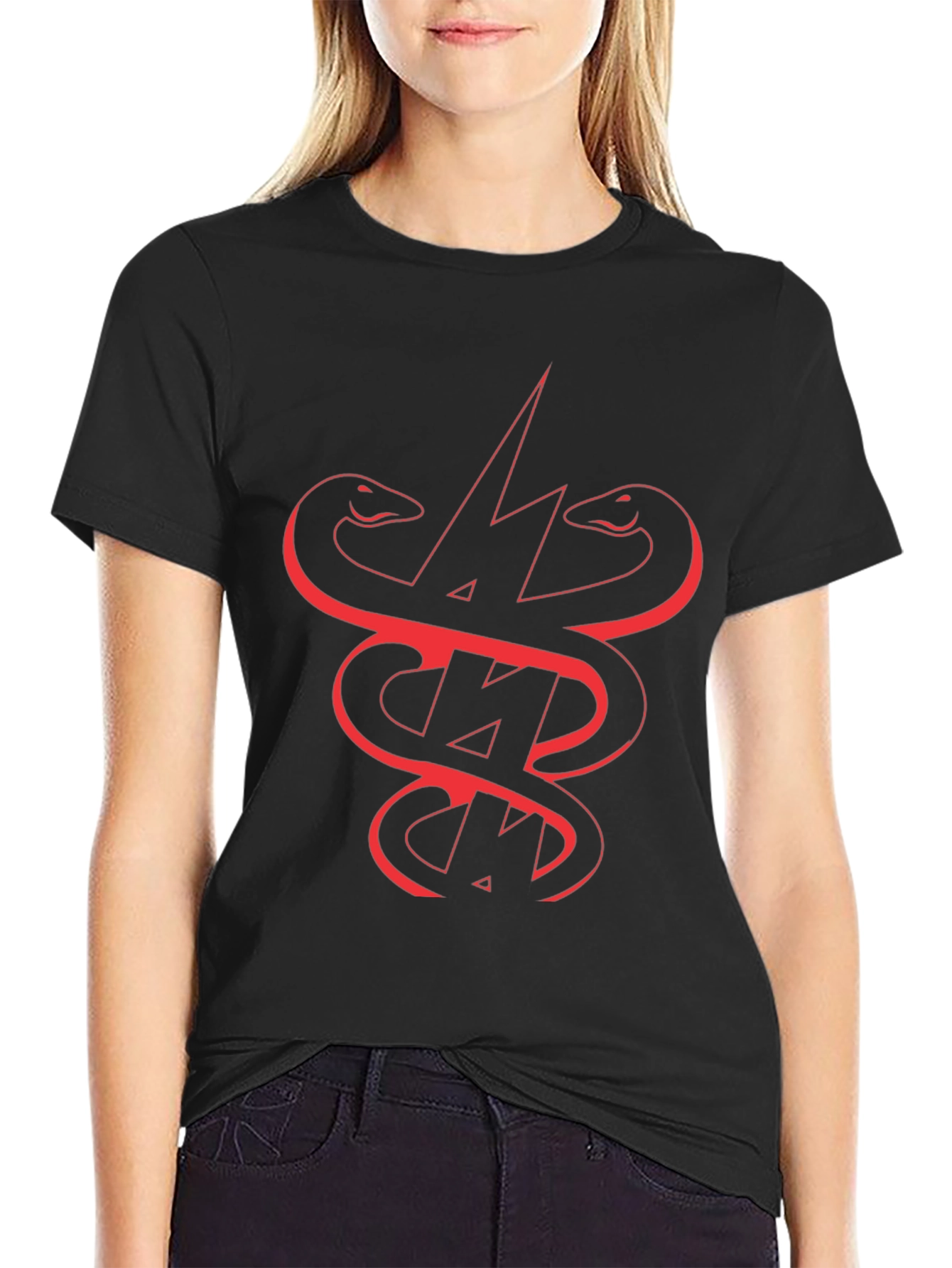 Black T-Shirt with Snake and Lightning Bolt Graphic