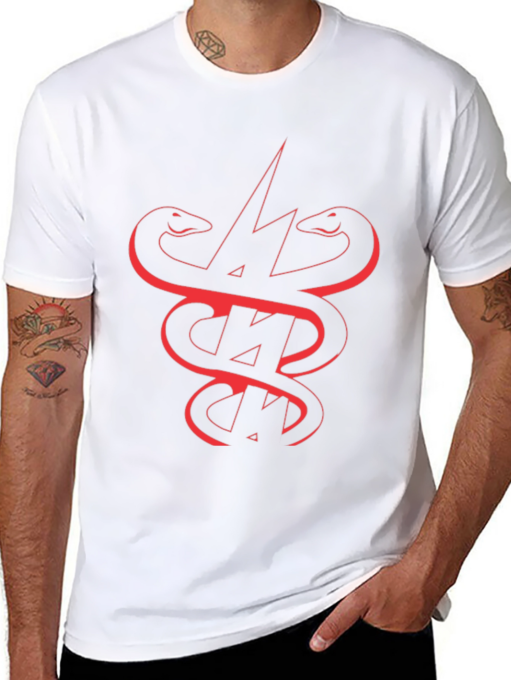 Black T-Shirt with Snake and Lightning Bolt Graphic