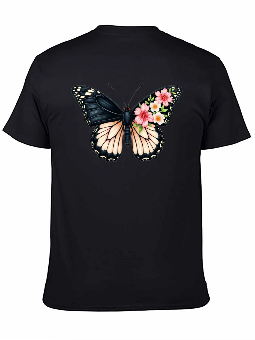 Butterfly Floral Graphic Black T-Shirt