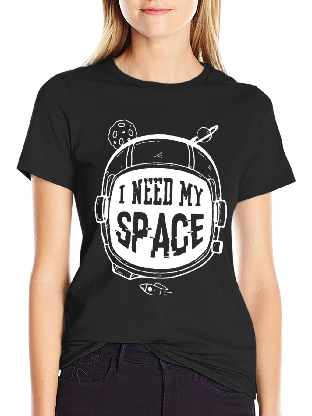 I Need My Space Black T-Shirt - Astronaut Design