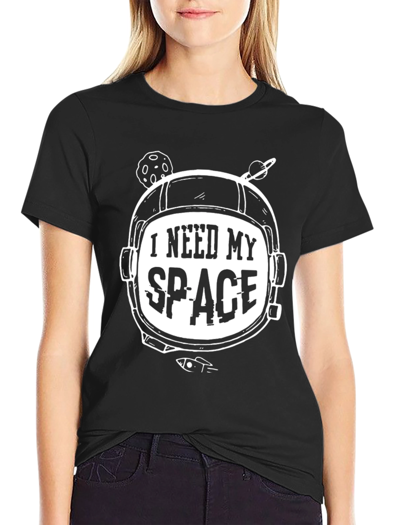I Need My Space Black T-Shirt - Astronaut Design
