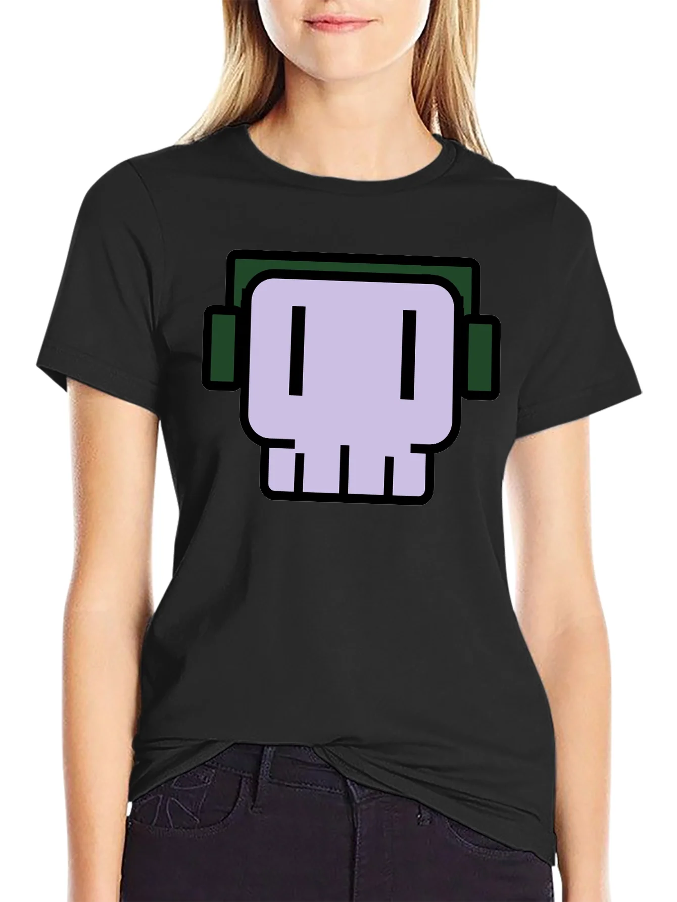 Skull with Headphones Graphic Tee - Black