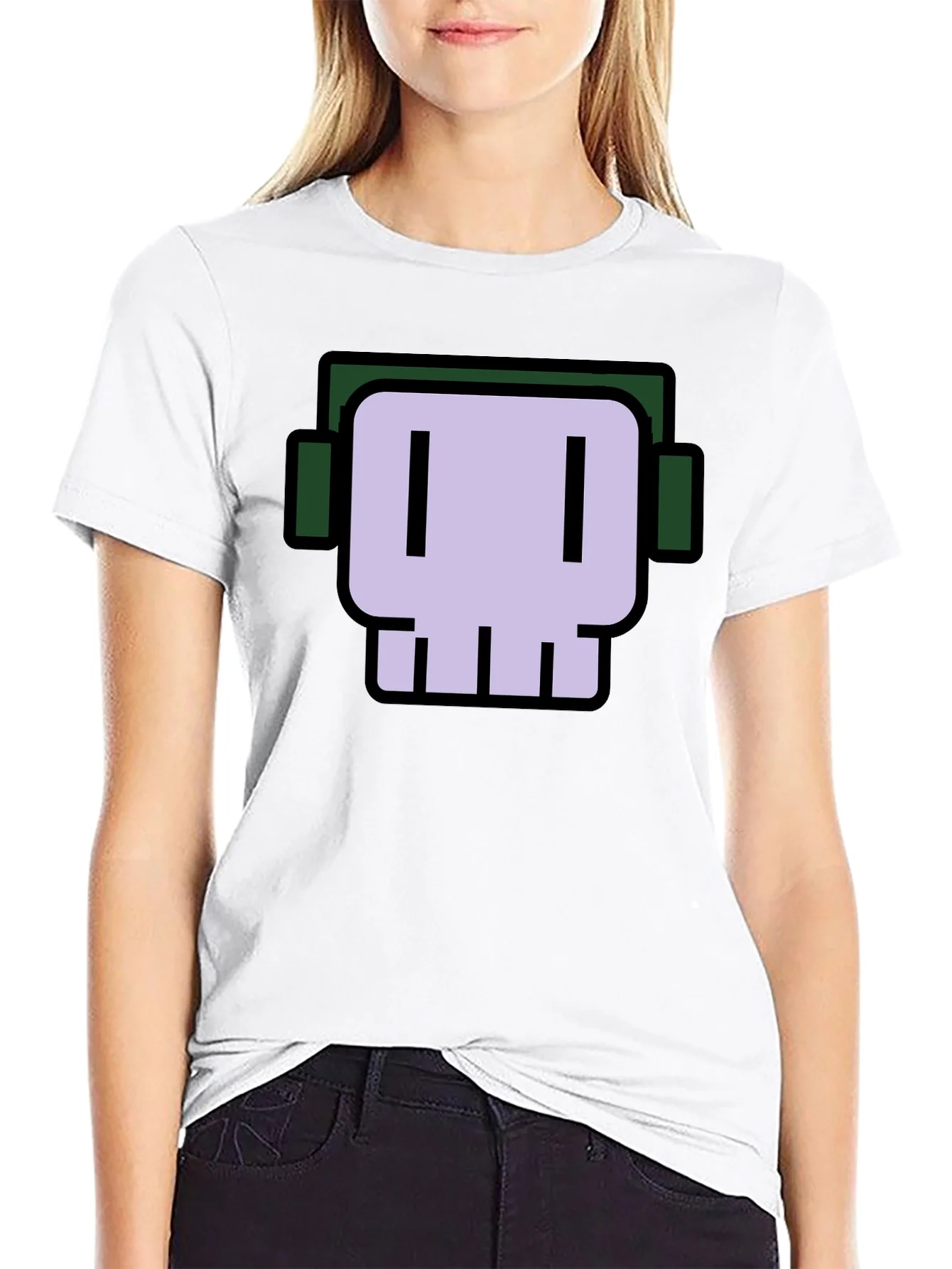 Skull with Headphones Graphic Tee - Black