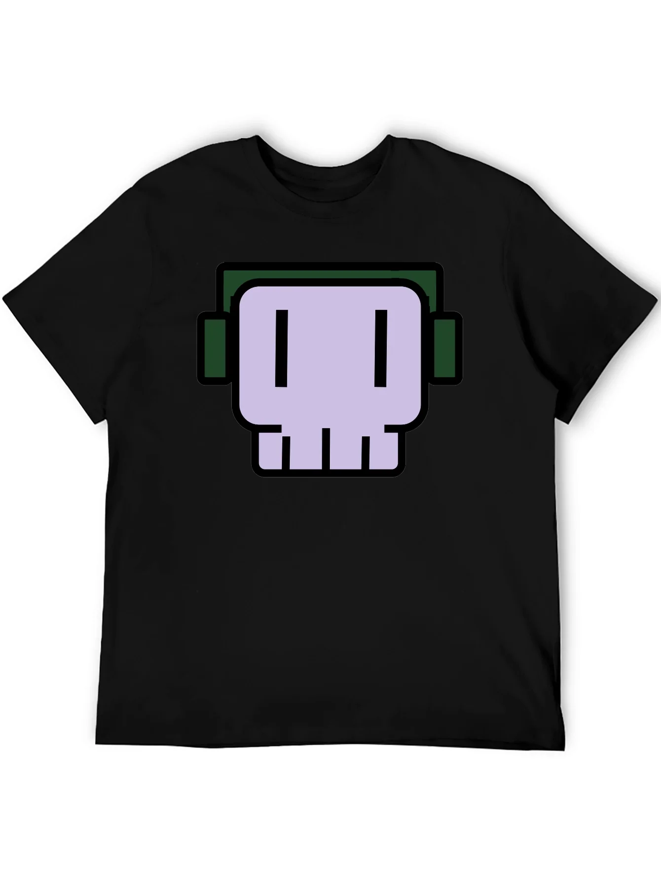 Skull with Headphones Graphic Tee - Black