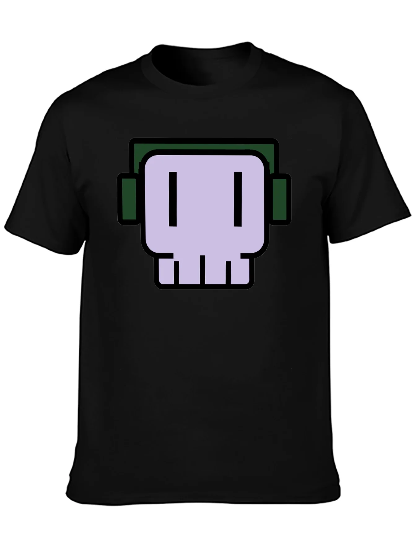 Skull with Headphones Graphic Tee - Black