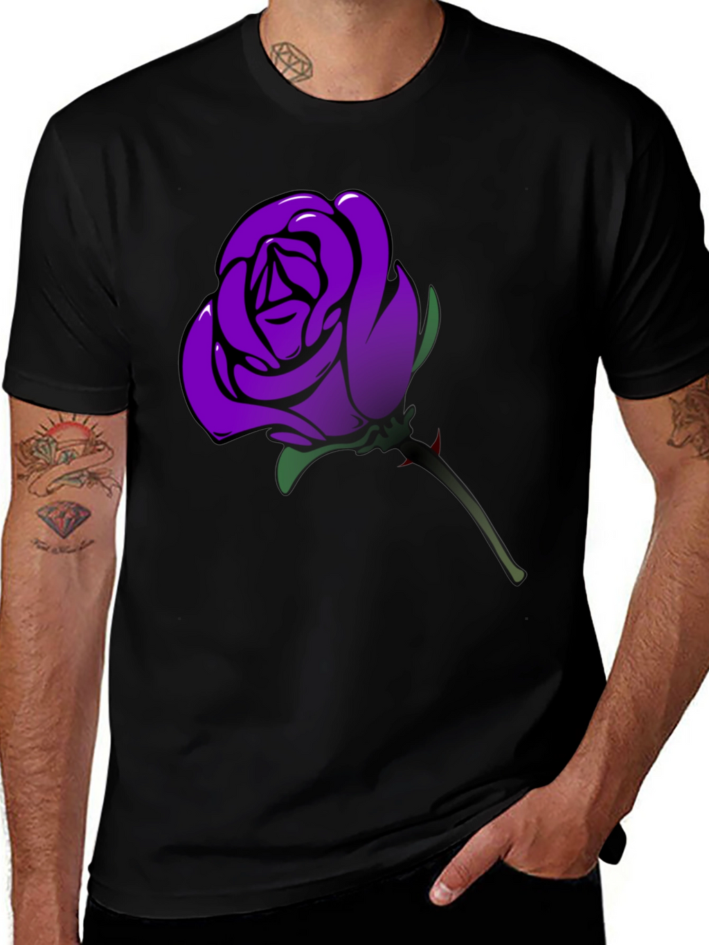 Purple Rose Graphic T-Shirt - Mens Black Tee