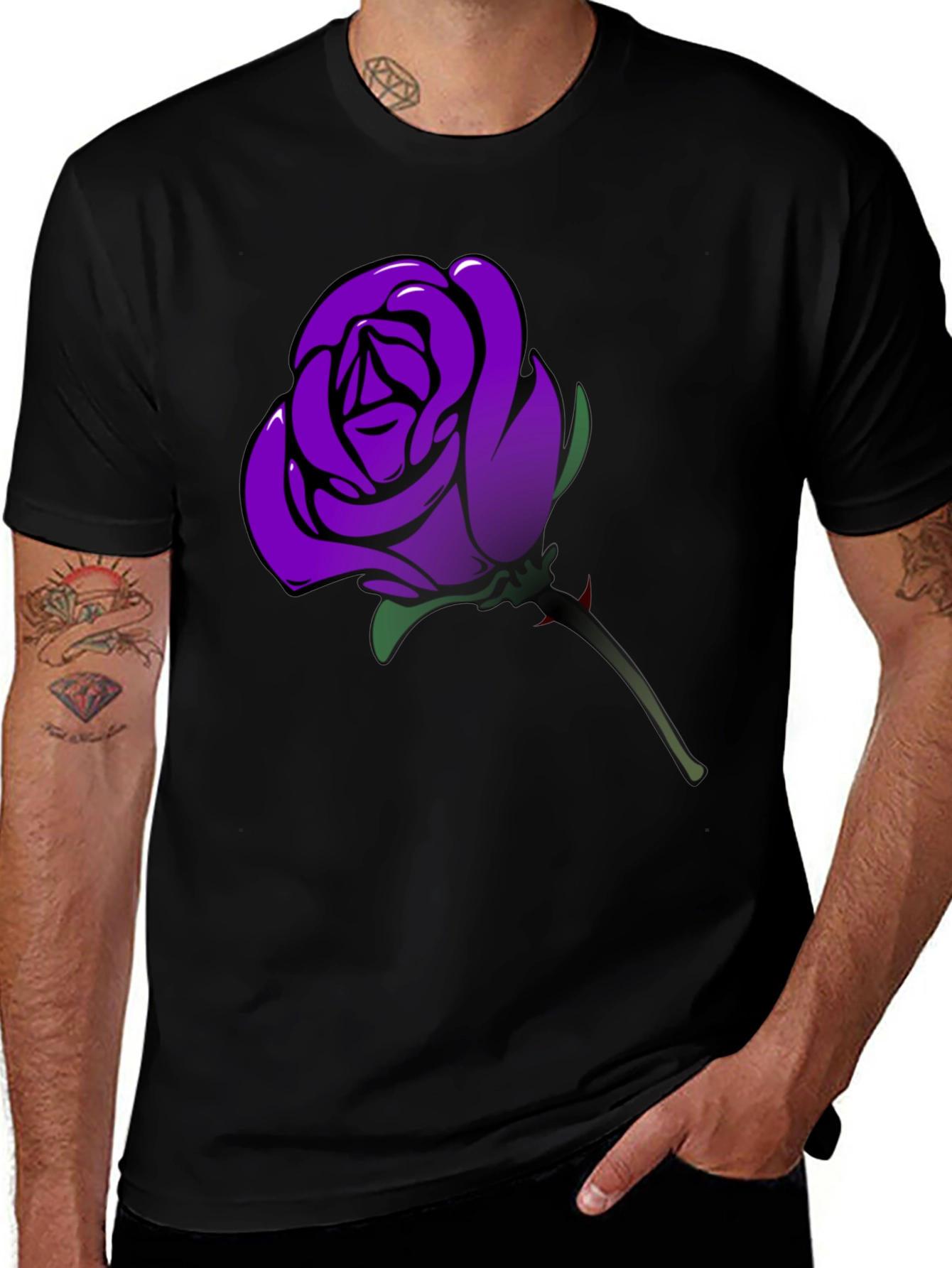 Purple Rose Graphic T-Shirt - Mens Black Tee