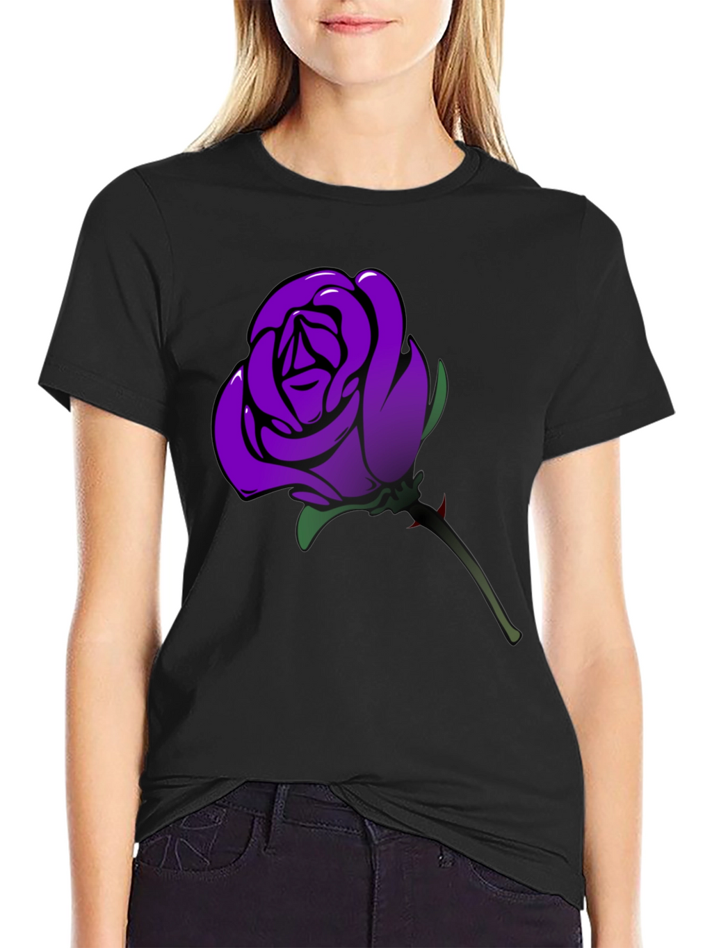 Purple Rose Graphic T-Shirt - Mens Black Tee